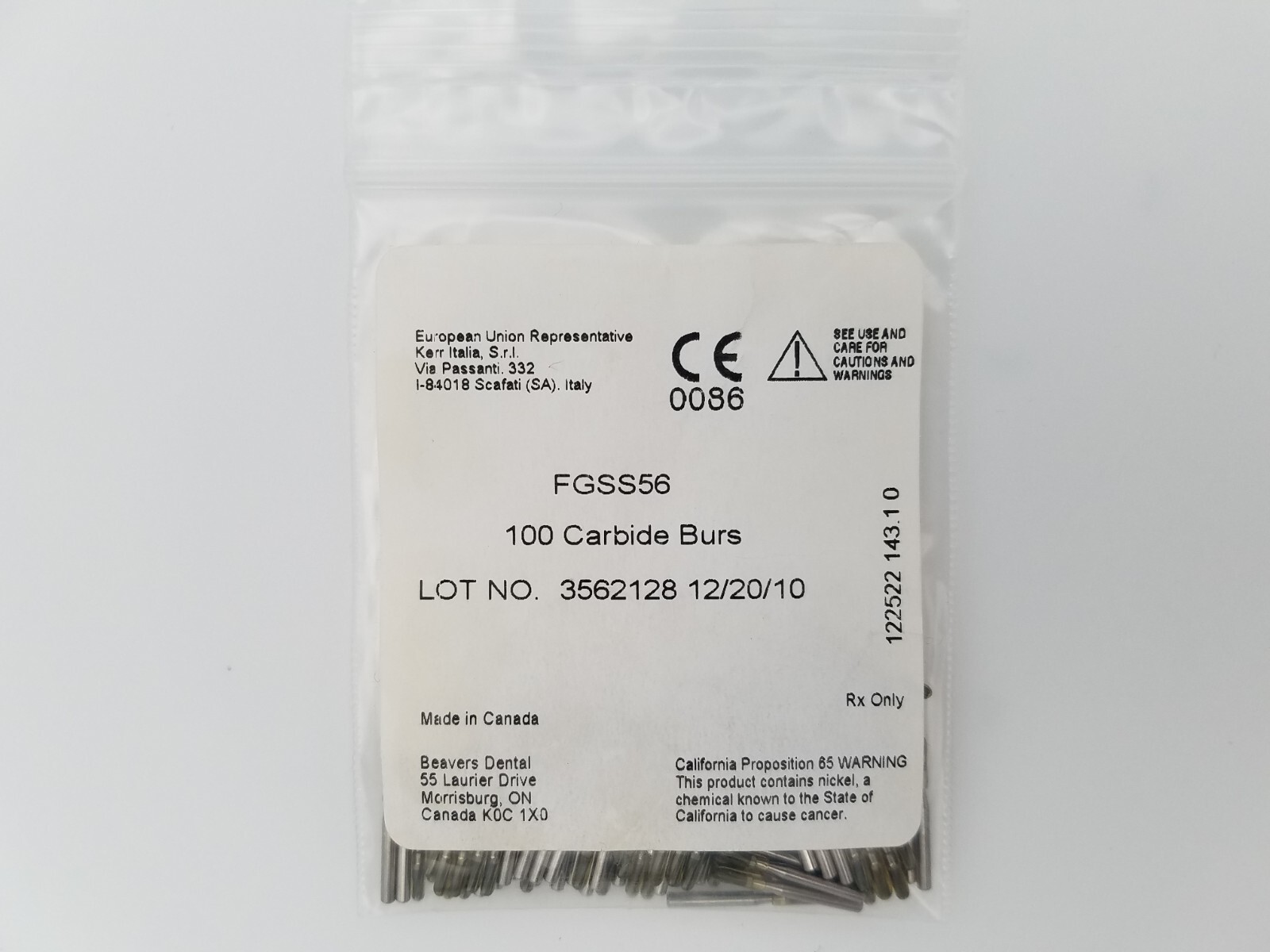 FGSS56 100/pk Carbide Burs Friction Grip Bur Short Shank