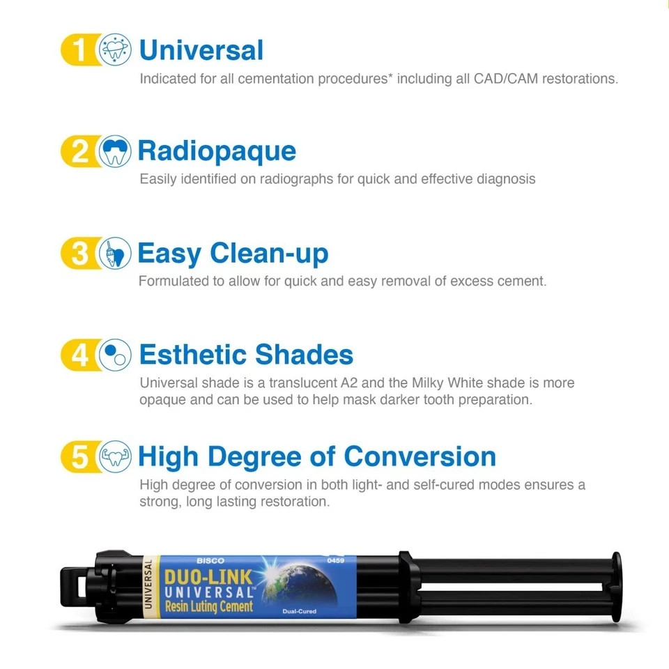 Dental DUO LINK UNIVERSAL Dual Cured Automix Resin Luting Cement 8gm Syr
