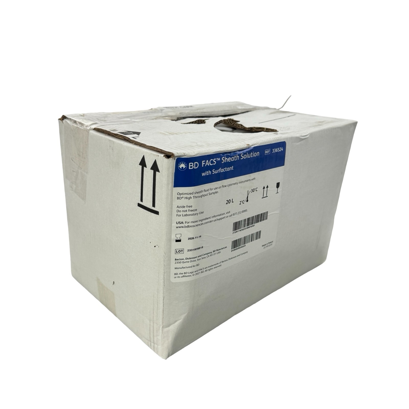 BD FACS Sheath Solution 336524 20L w/ Surfactant Flow Cytometry Fluid EXP 26-11