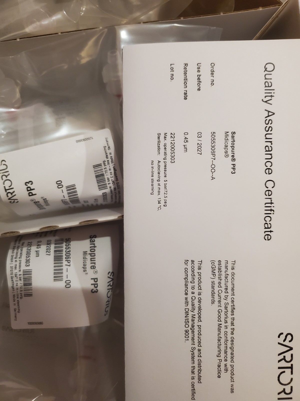 (4/Pk) SARTORIUS Sartopure PP3 Midicaps 0.45um Size 7 5055306P7-00-A, NEW Sealed