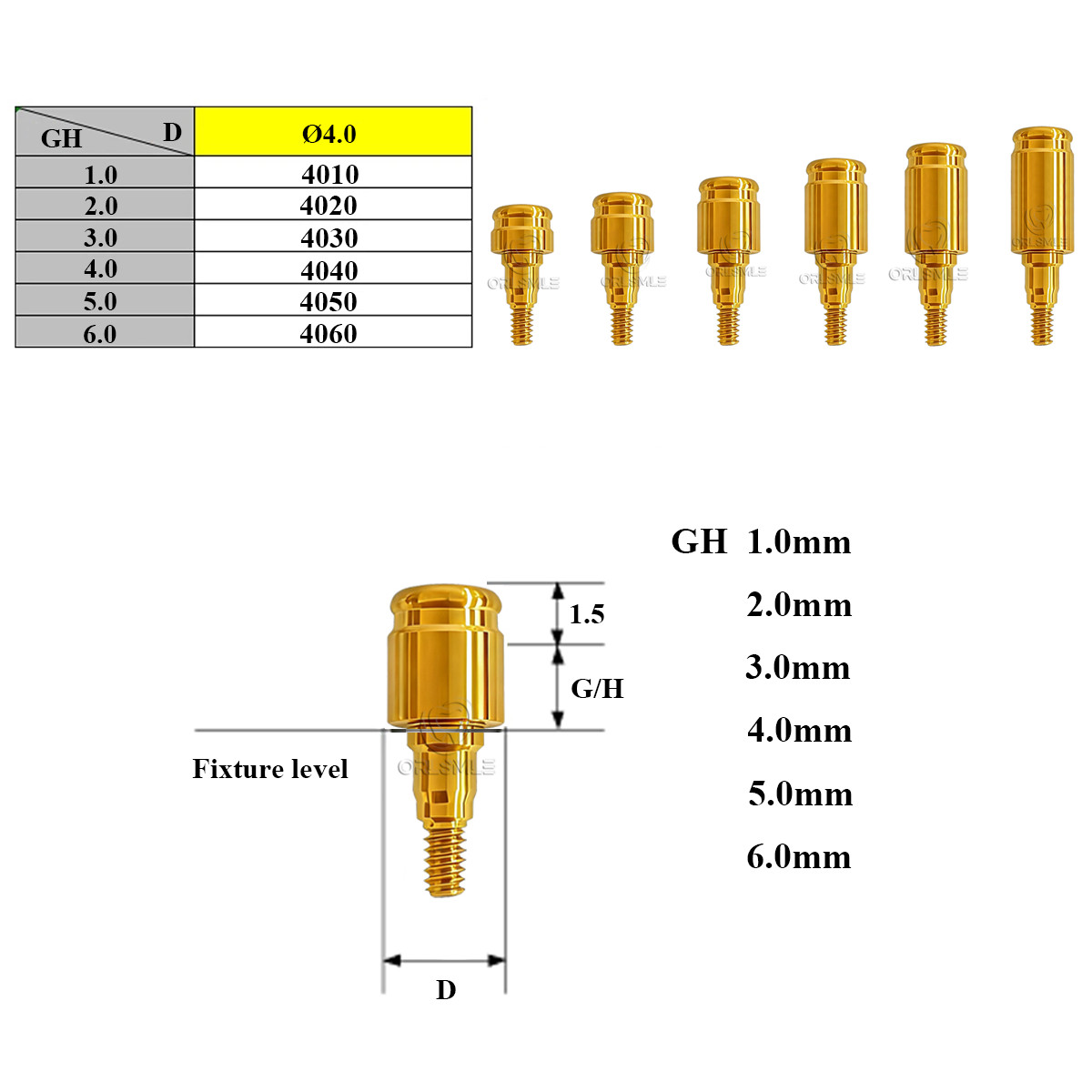 Locator abutment set full Set Male cap kits fit to 3i (Certain)-4.0 GH1-6mm
