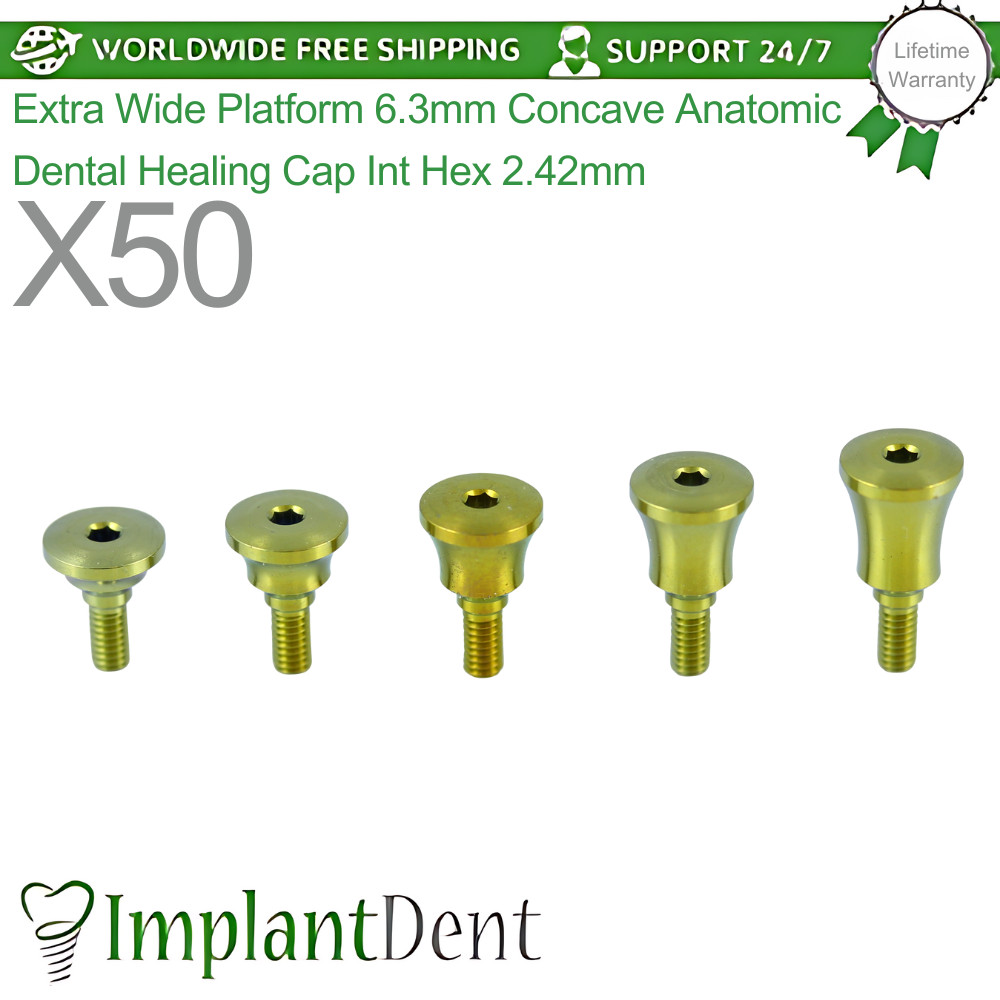 50x Concave Anatomic Dental Healing Cap Wide Platform Ø5.5mm Int Hex 2.42mm