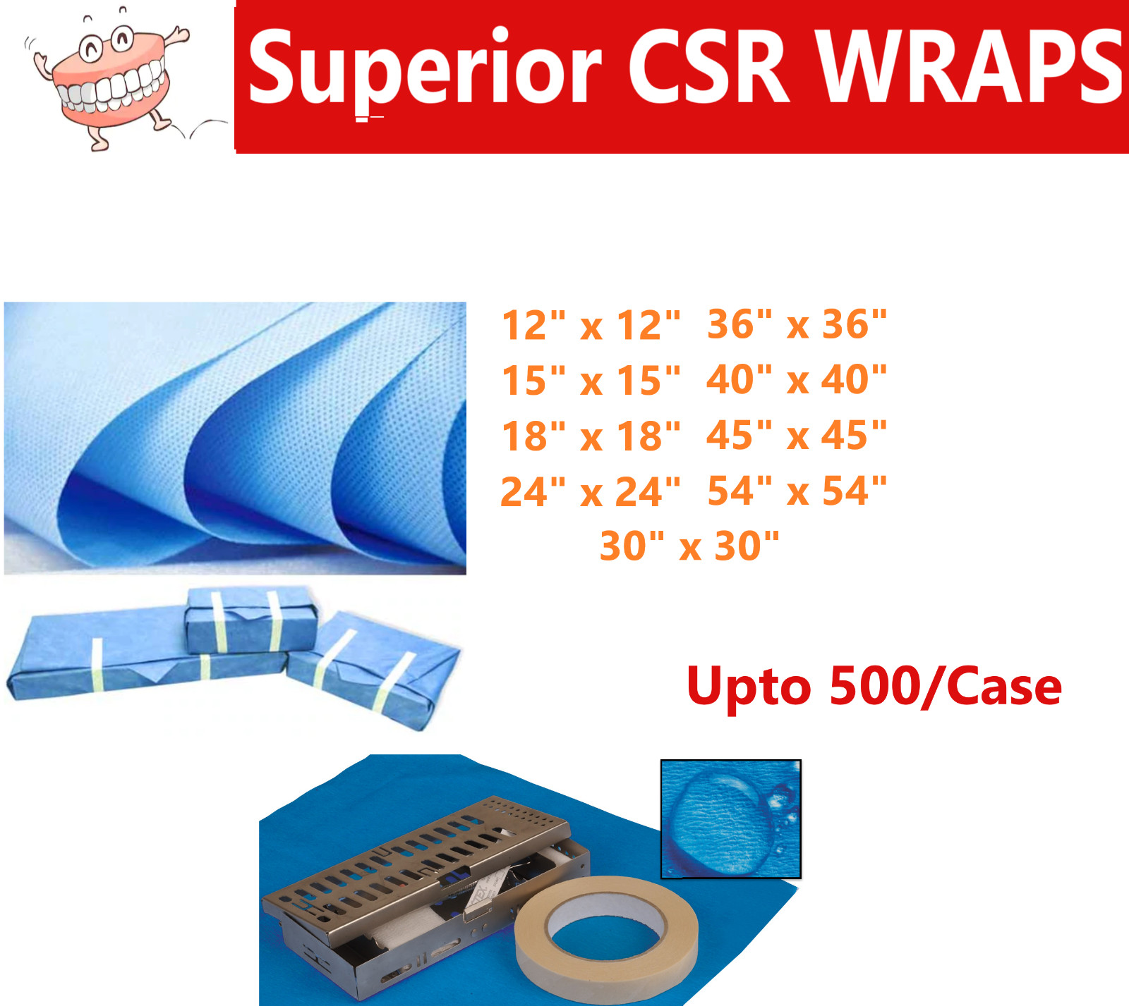 Dental CSR Wrap Sterilization Wrap 12 x 12 30 x 30, 20 x 20, 54 x 54 Upto 500/Cs