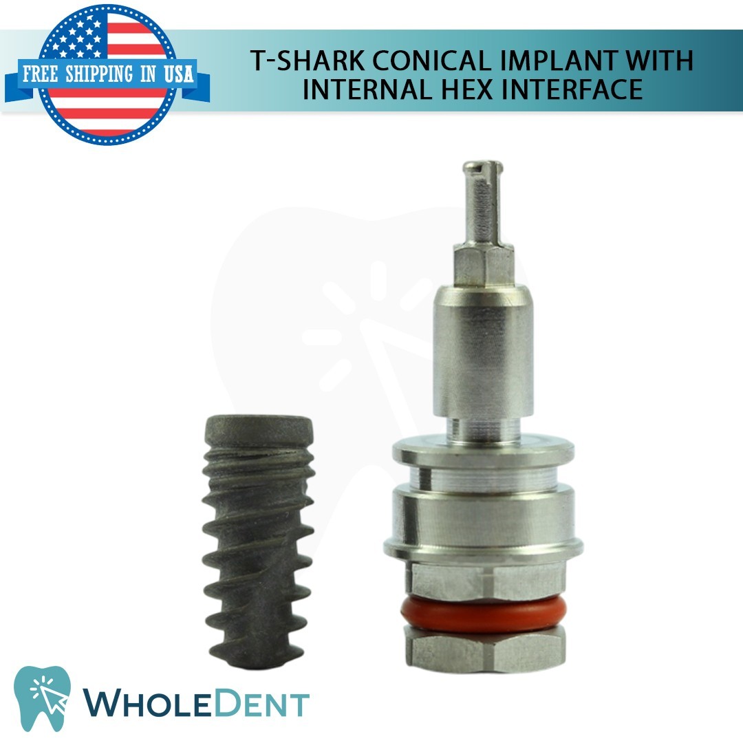 1x Dental T-shark Conical Fixture with Int Hex Connection Titanium Sterile SLA