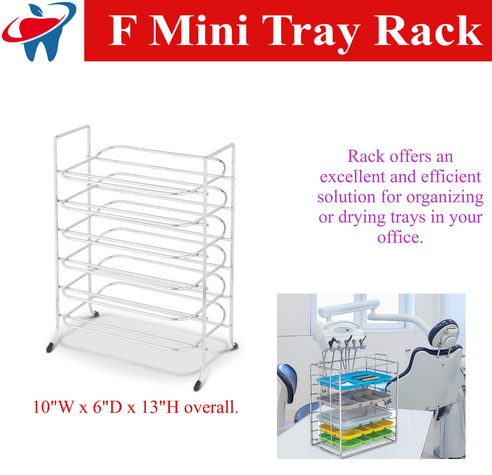Dental Instrument Tray Rack Mini F Trays, Ritter B Tray Rack, Tub Rack, Midwest