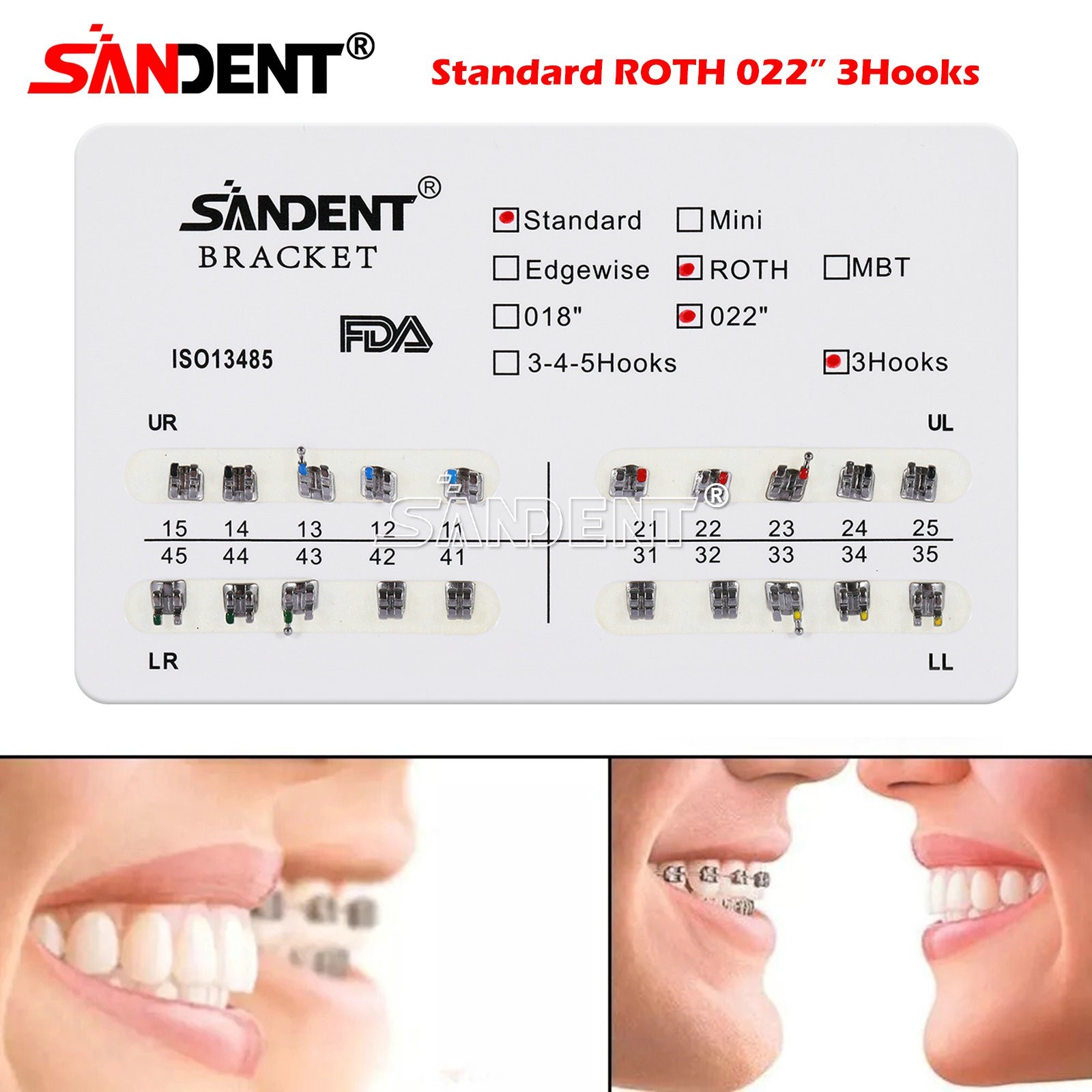 Dental Metal Brackets bracket braces Standard MBT/Roth 022/018 Hooks 3/345 USA