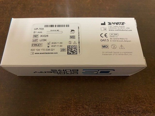 SS White Oral surgical Bur Shank #2 ( Hall 51mm ) HP 703 10 ct made in USA 30025