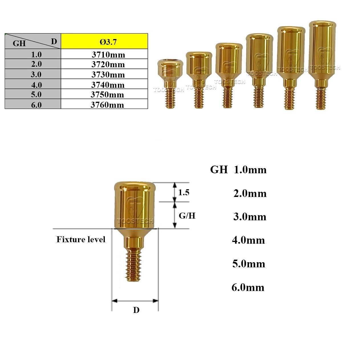 Dental Locator Abutment Male Cap kit fits to MIS Seven NP GH1-6mm