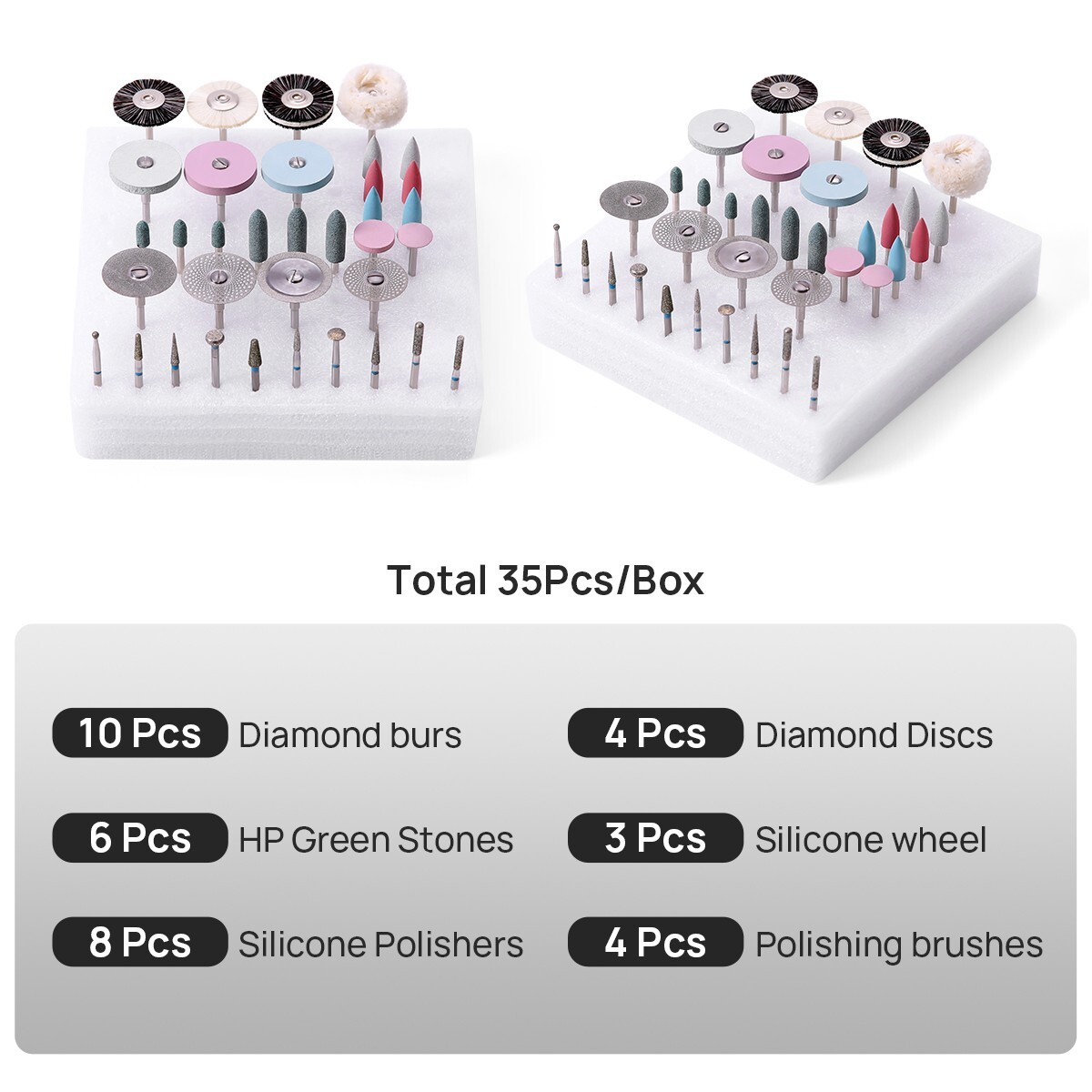 Dental Diamond Burs Polishing Brushes HP Polishers Stone Silicon Wheel Discs Kit