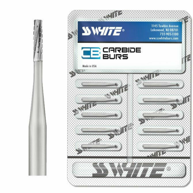 SS WHITE Dental Carbide Burs FG 556 Cross Cut Straight Fissure ( Pack of 10 )