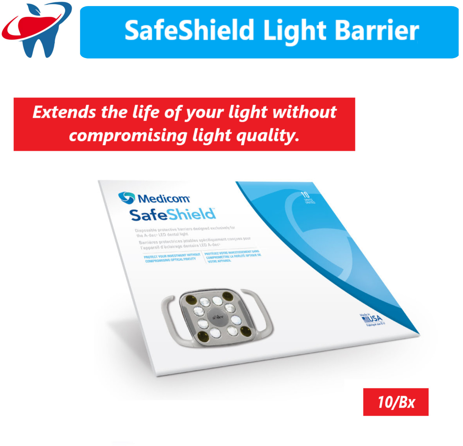 Medicom SafeShield Light Barrier, Exclusively For The A-dec® LED Light, 10/Bx