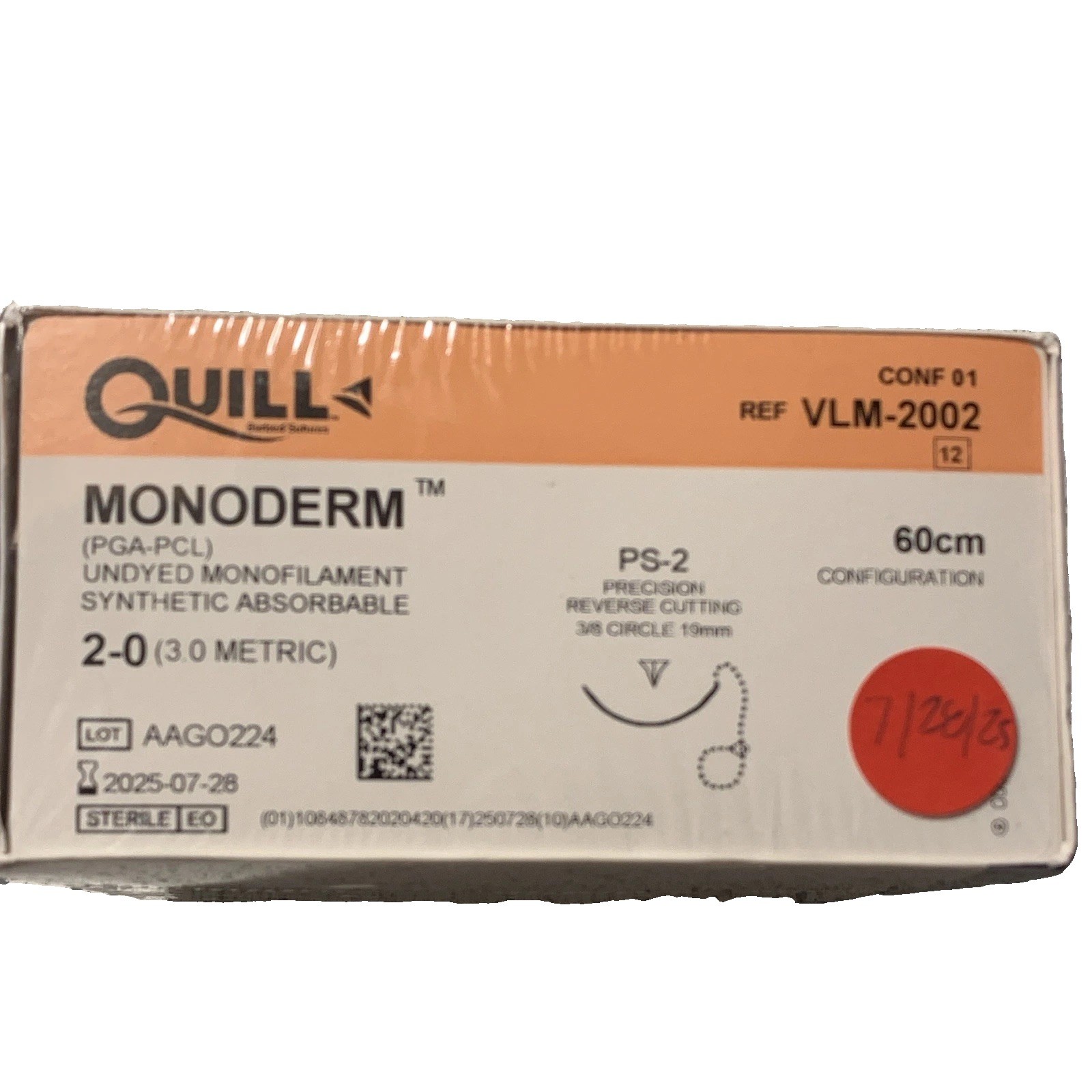 Quill MONODERM PS-2 Barbed Suture 2-0 60cm Plastic Surgery VLM-2002