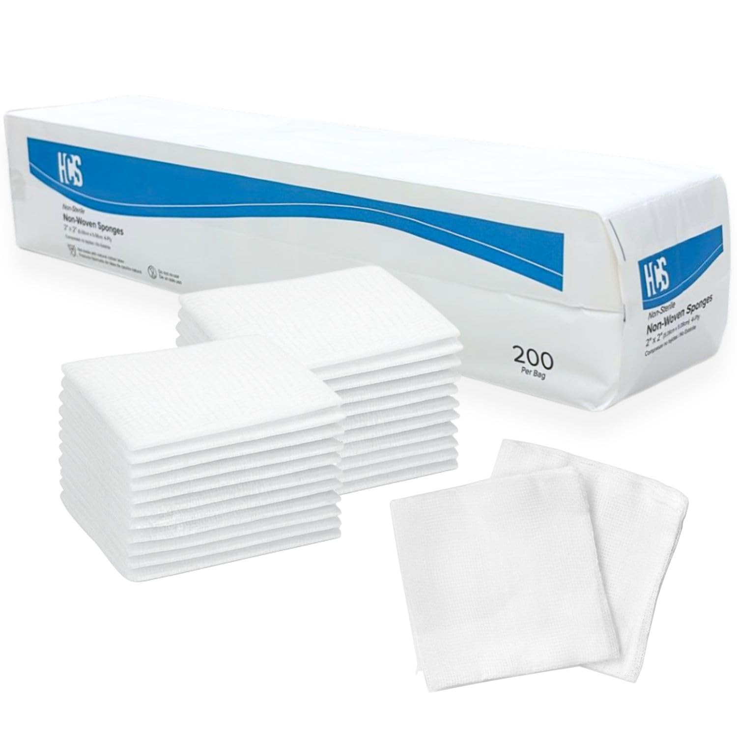 HCS Gauze Pads 2x2200ct, NonWoven, NonSterile, 4Ply Highly Absorbent, LowLin…