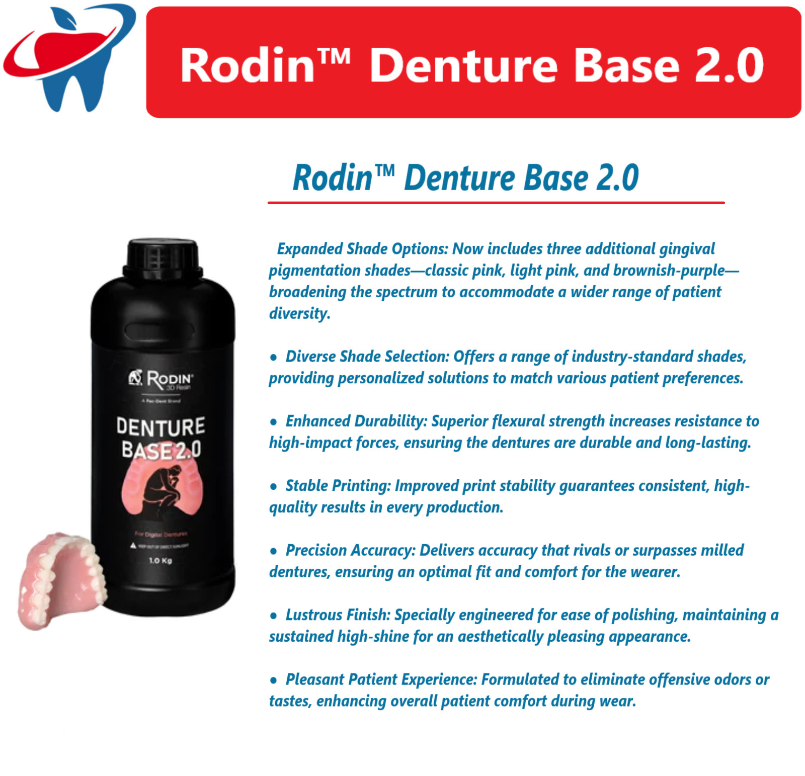Dental Rodin™ Denture Base 2.0 Original Pink 3D Printer Resins Class II, 23860
