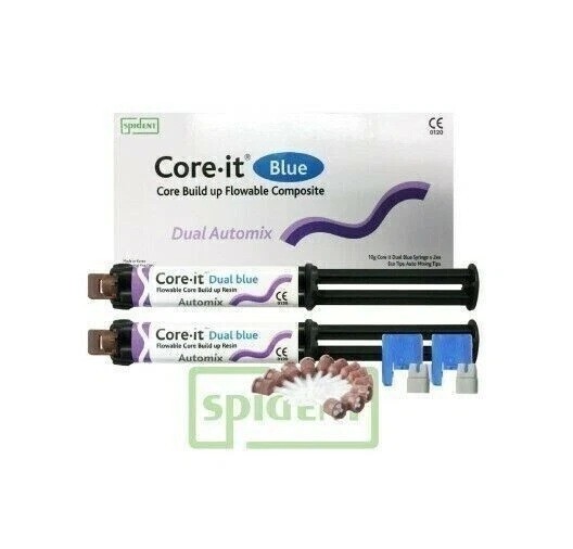 SPIDENT Core it Blue Dual Smartmix Core Buildup Flowable Dental Material 2x10gm
