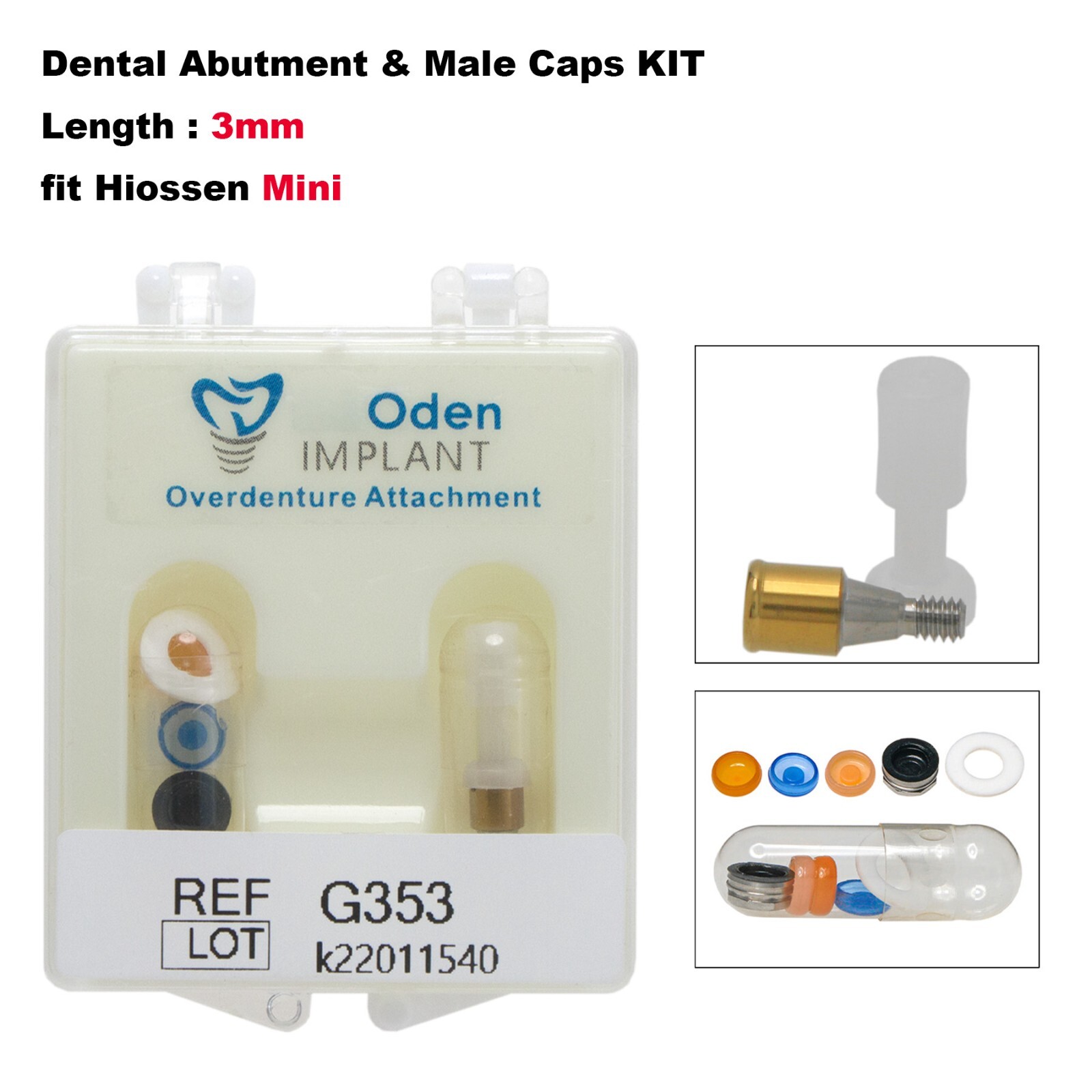 Dental Hiossen Locat0r Abutment Mini/Regular 3-5mm & Overdenture Male Caps Kits