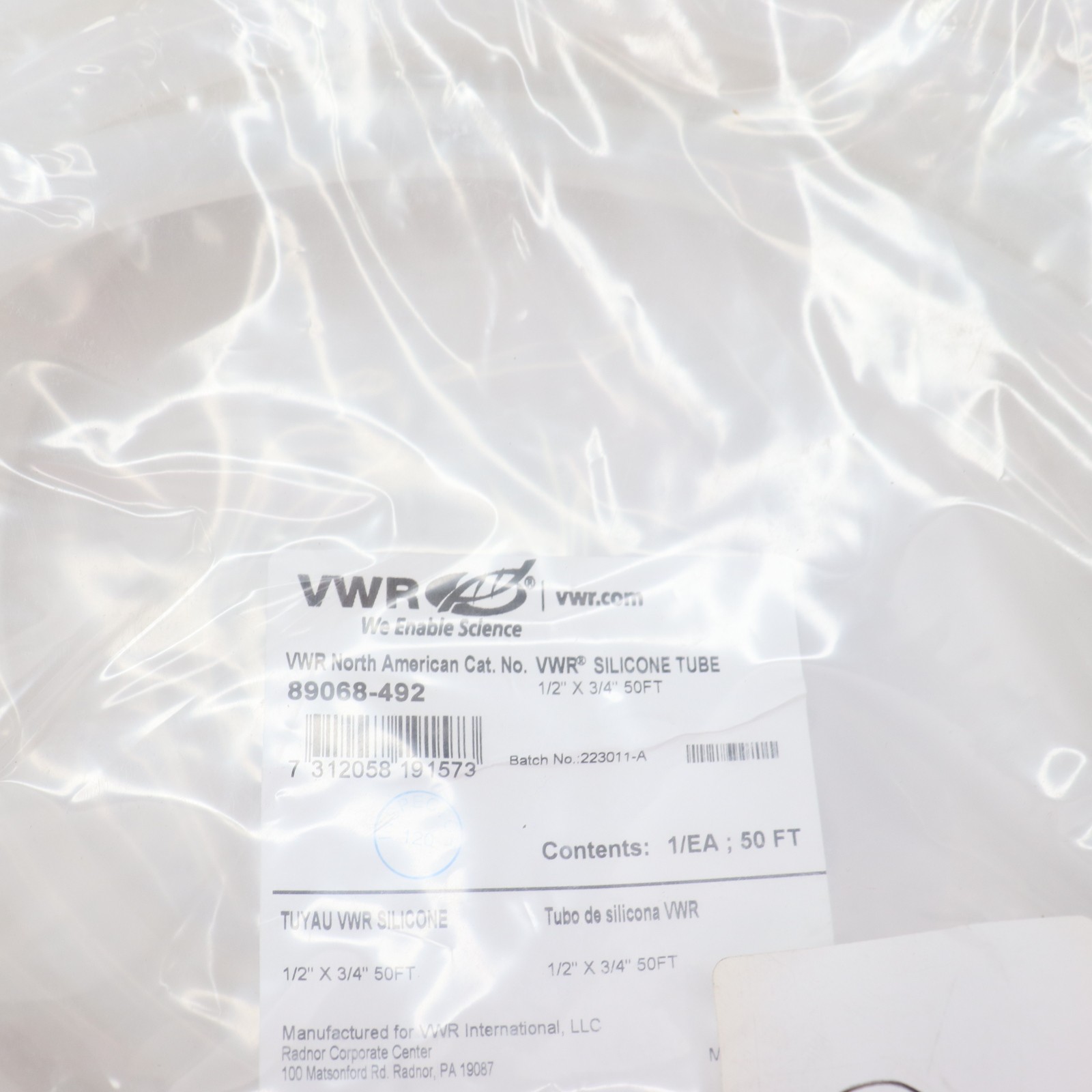 VWR Low Volatile Grade Platinum Cured Silicone Tube Chemically Resistant 50′