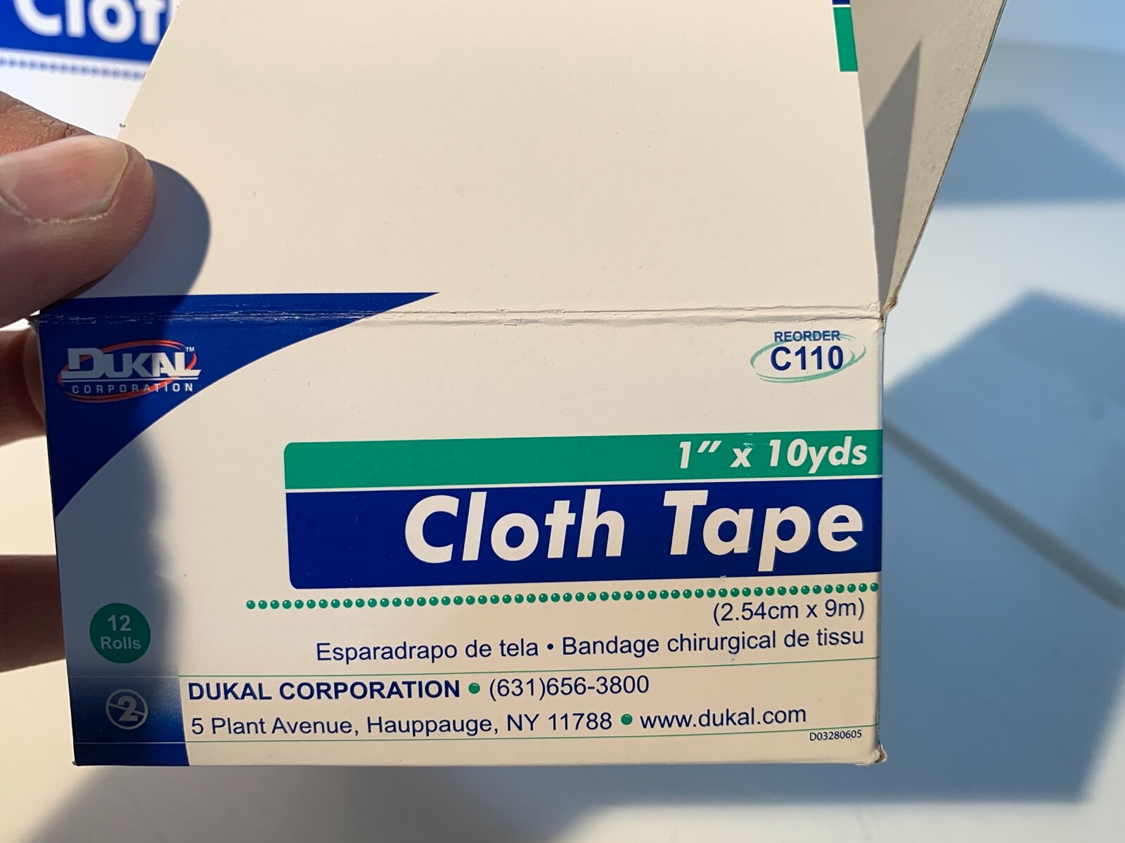 ONE (1) CASE – 144PCS DUKAL C110 Cloth Tape Rolls 1″ x 10 yds NON-STERILE