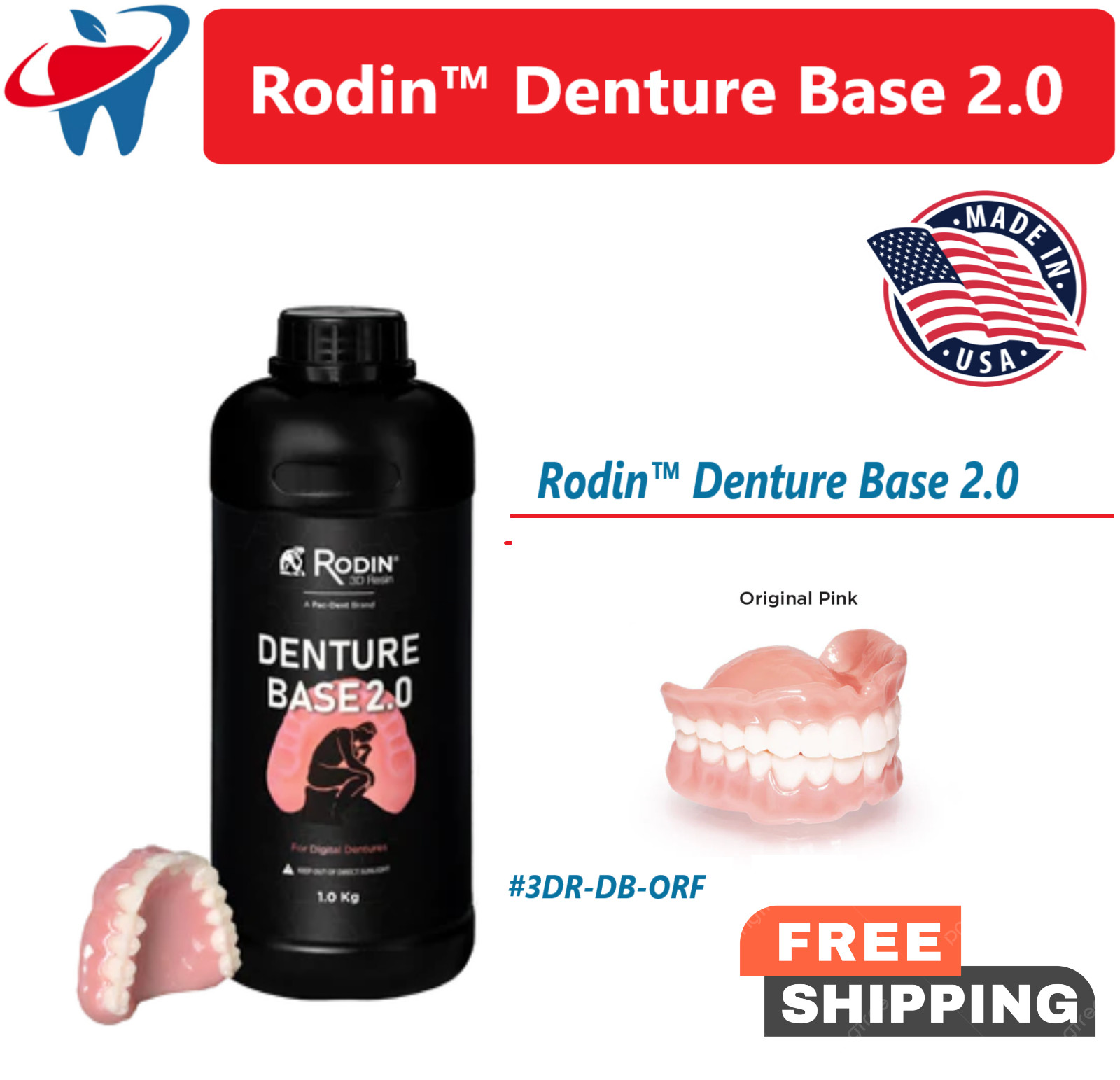 Dental Rodin™ Denture Base 2.0 Original Pink 3D Printer Resins Class II, 23860