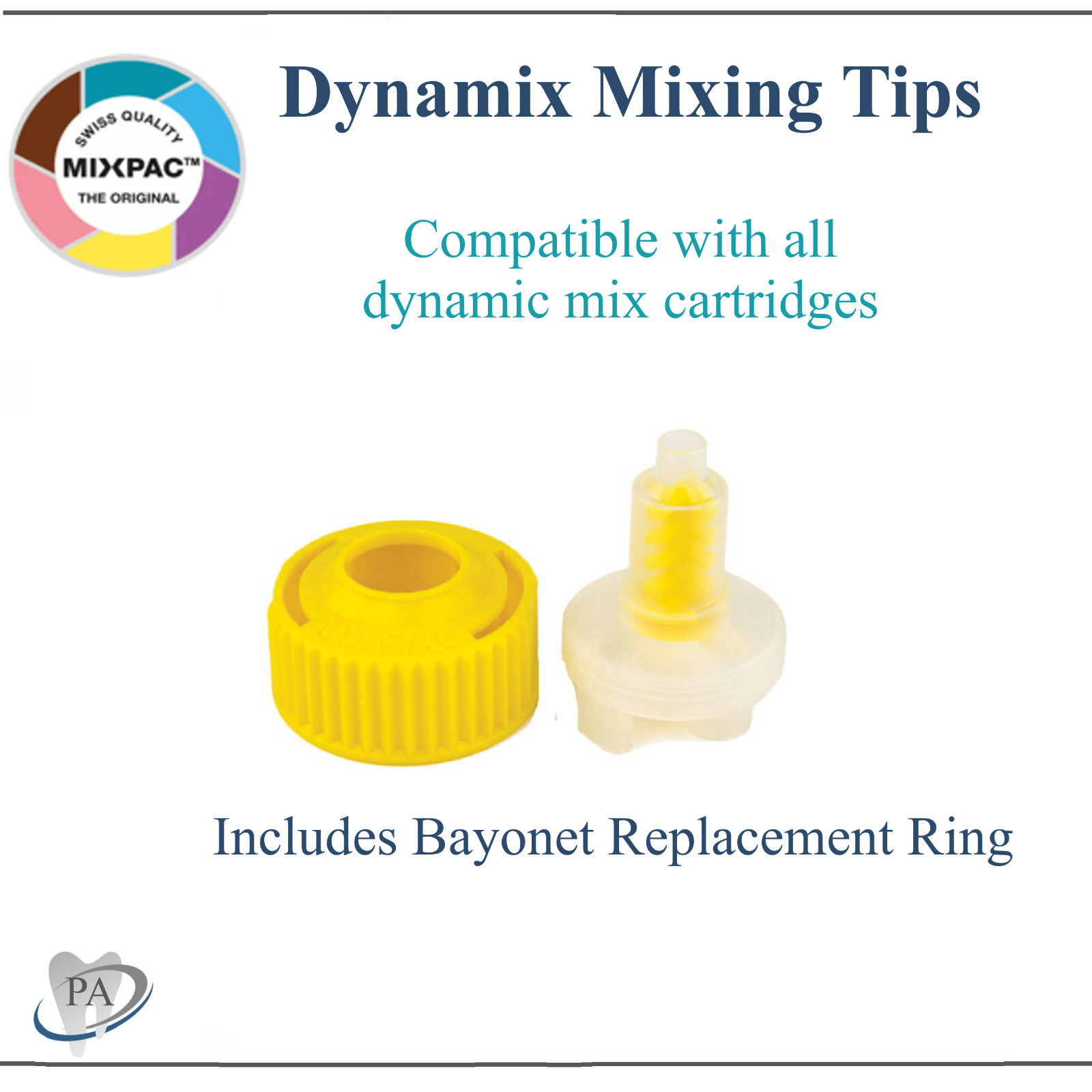 Dental VPS AlgiNot Alginate 50 Tips and 1 Bayonet Ring, Yellow Dynamic Mixer Tip