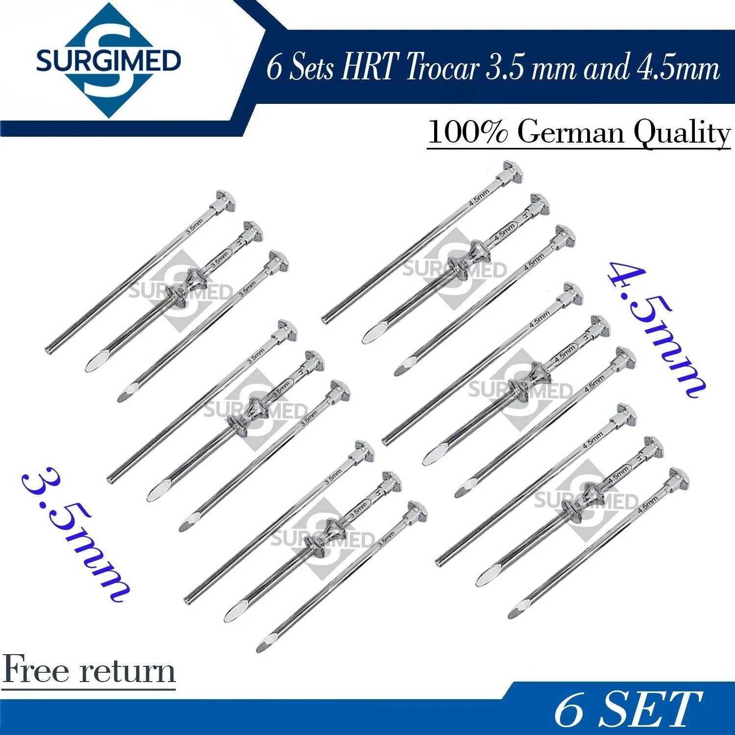 HRT Trocar 3.5 mm and 4.5mm Hormone Replacement Pellet Insertion Kit 6 Set