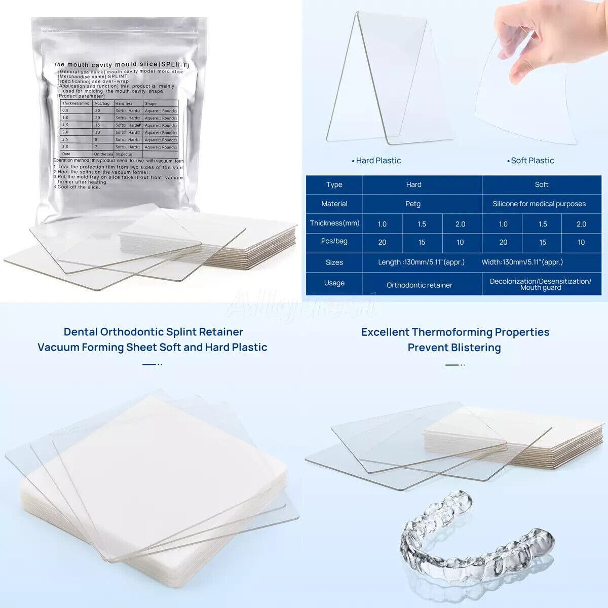 Dental Lab Plastic Ortho Thermoforming Blister Material Sheet Hard 1.0+1.5+2.0mm