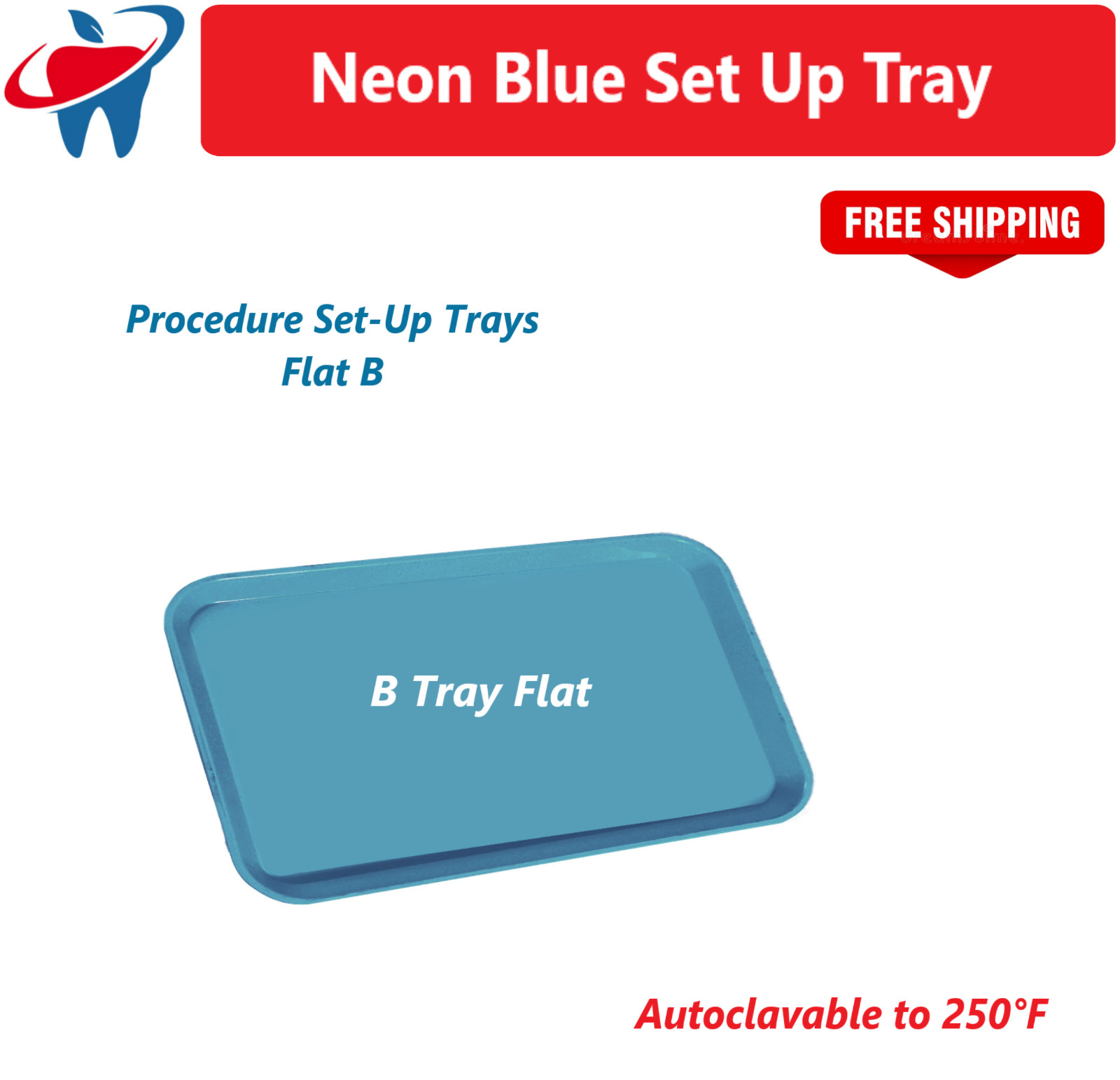 Dental Procedure Set-Up B Tray – Color Code, Neon Blue F Mini Tray Tub Bur Block