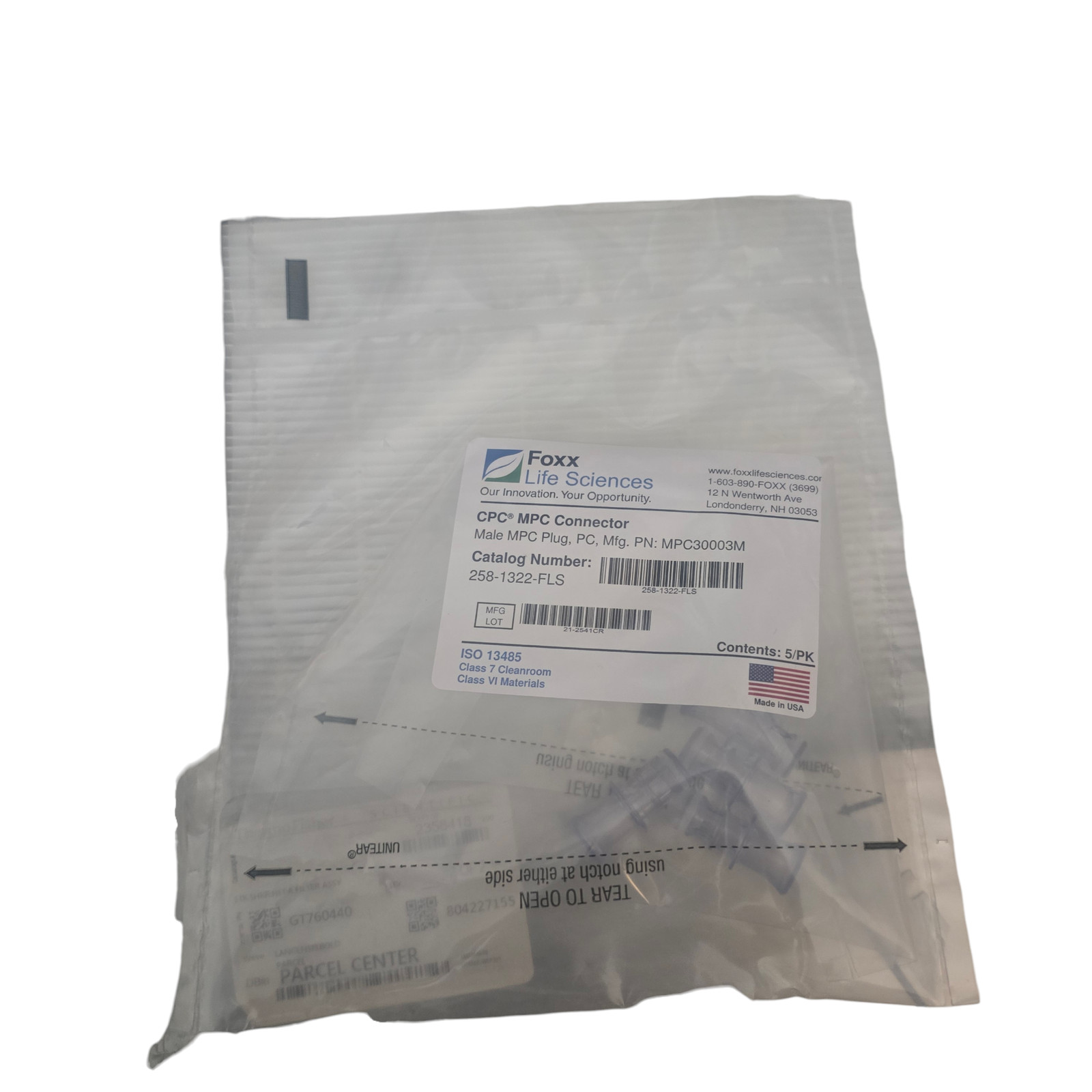 Foxx Life Sciences CPC Male Plug Connector 258-1322-FLS 5/PK MPC30003M USA New
