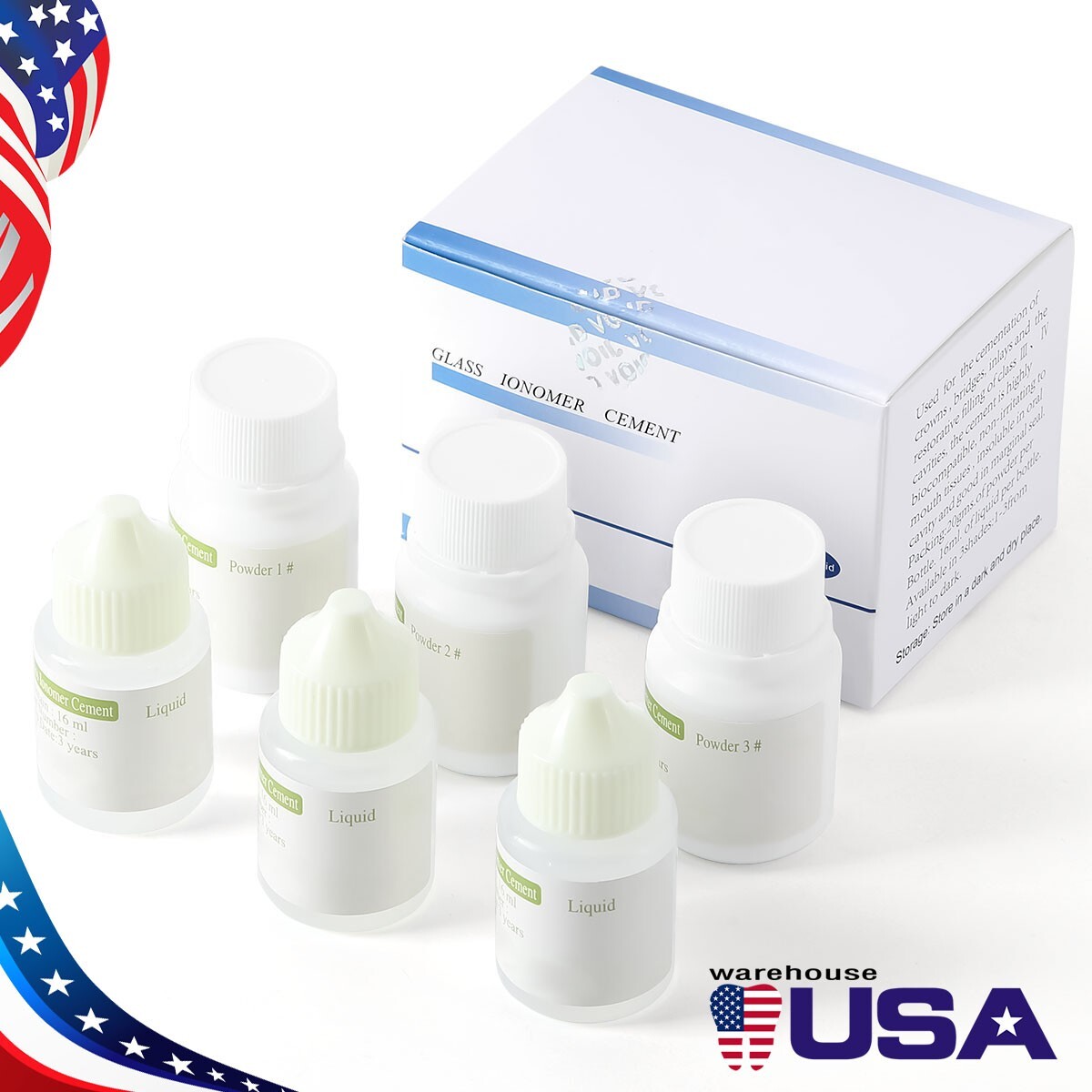 Dental Cement Glass Lonomer Radiopaque Luting & Lining Cement Liquid Powder US