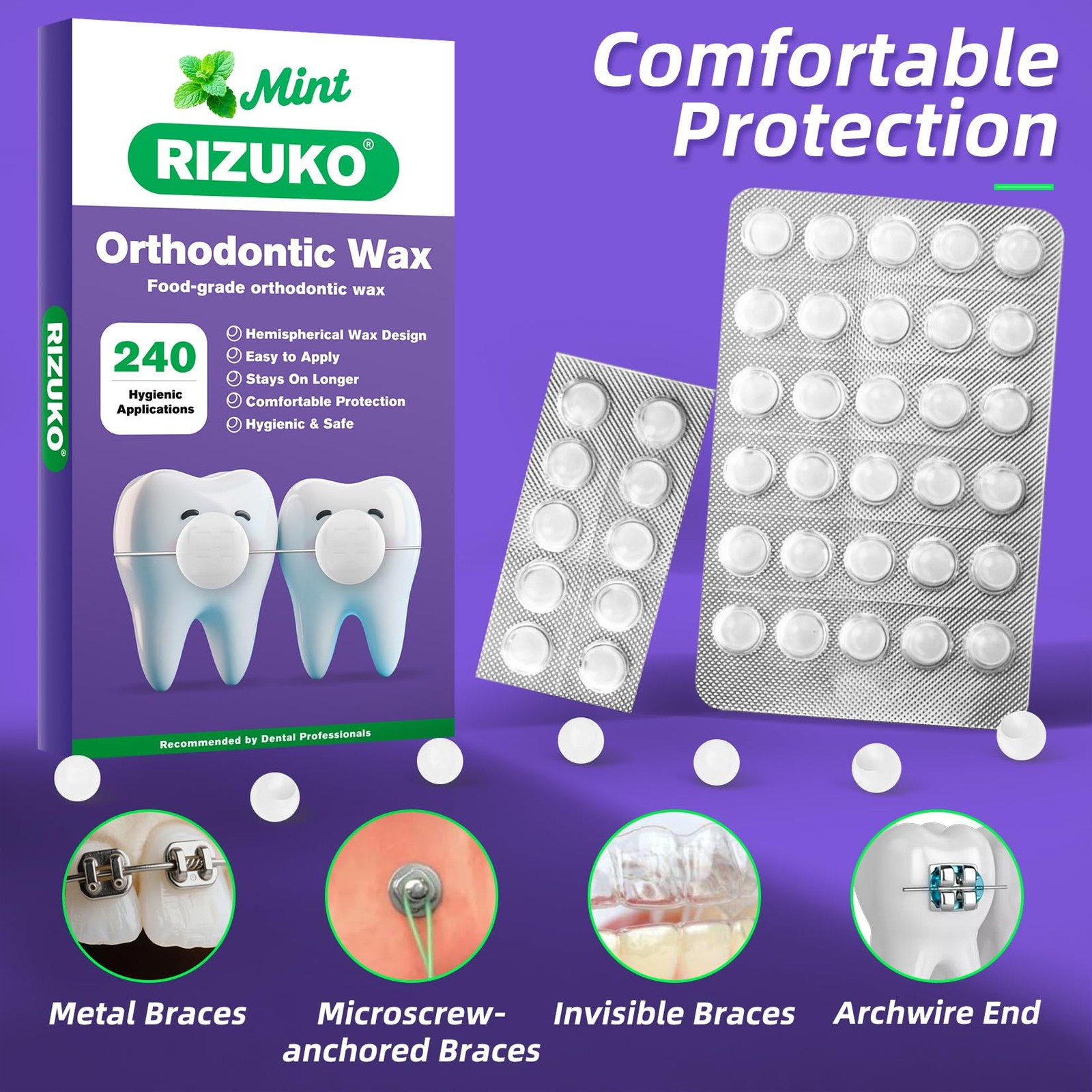 RIZUKO Orthodontic Wax for Braces – 240 Dental Dots | 240 Count, White