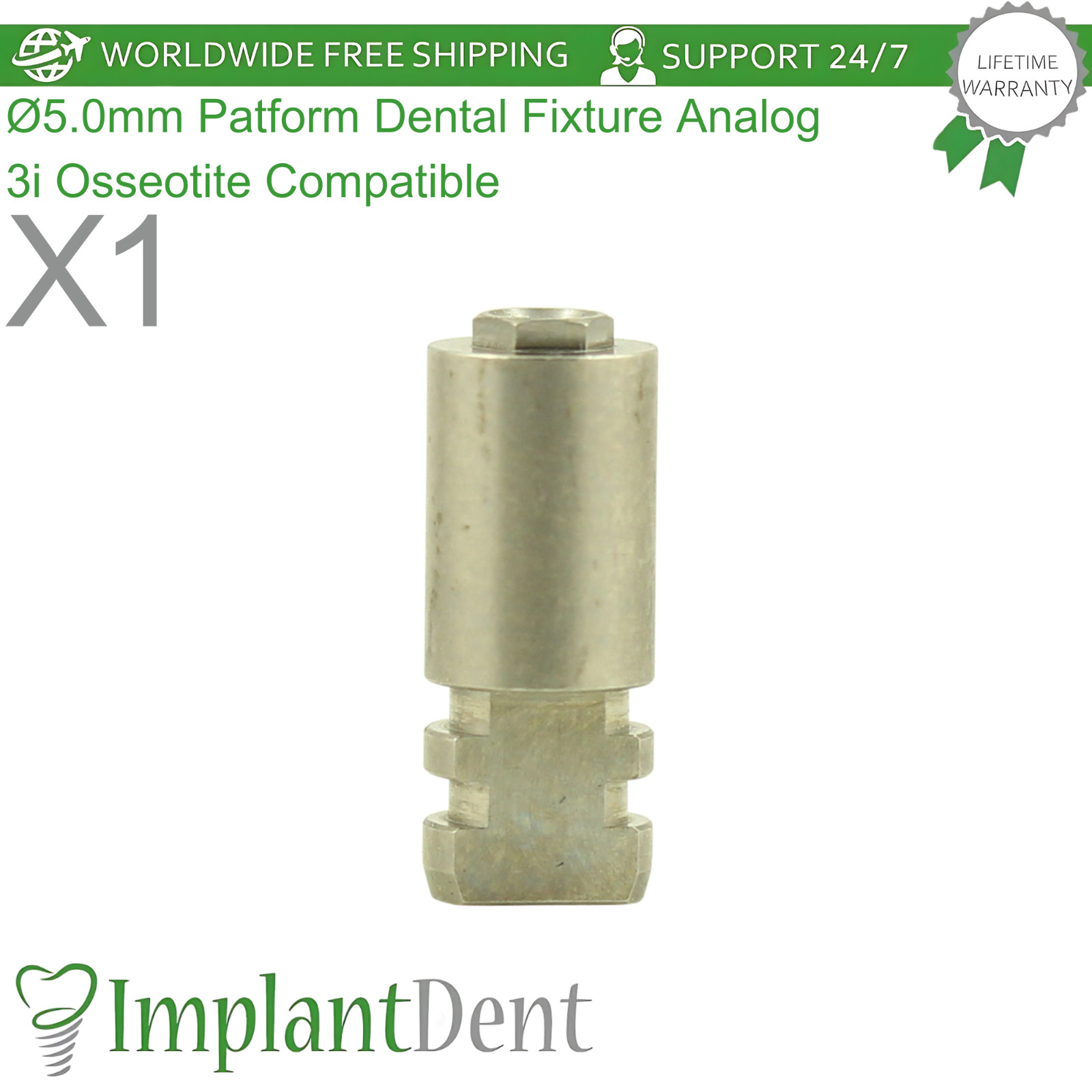 Ø5.0mm Patform Dental Fixture Analog 3i Osseotite Compatible Replica Yellow