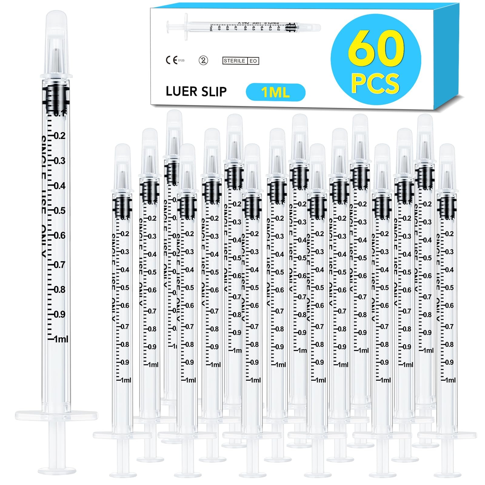 60 PCS 1ml Syringe with Cap for Liquid,Oral Syringes without transparent