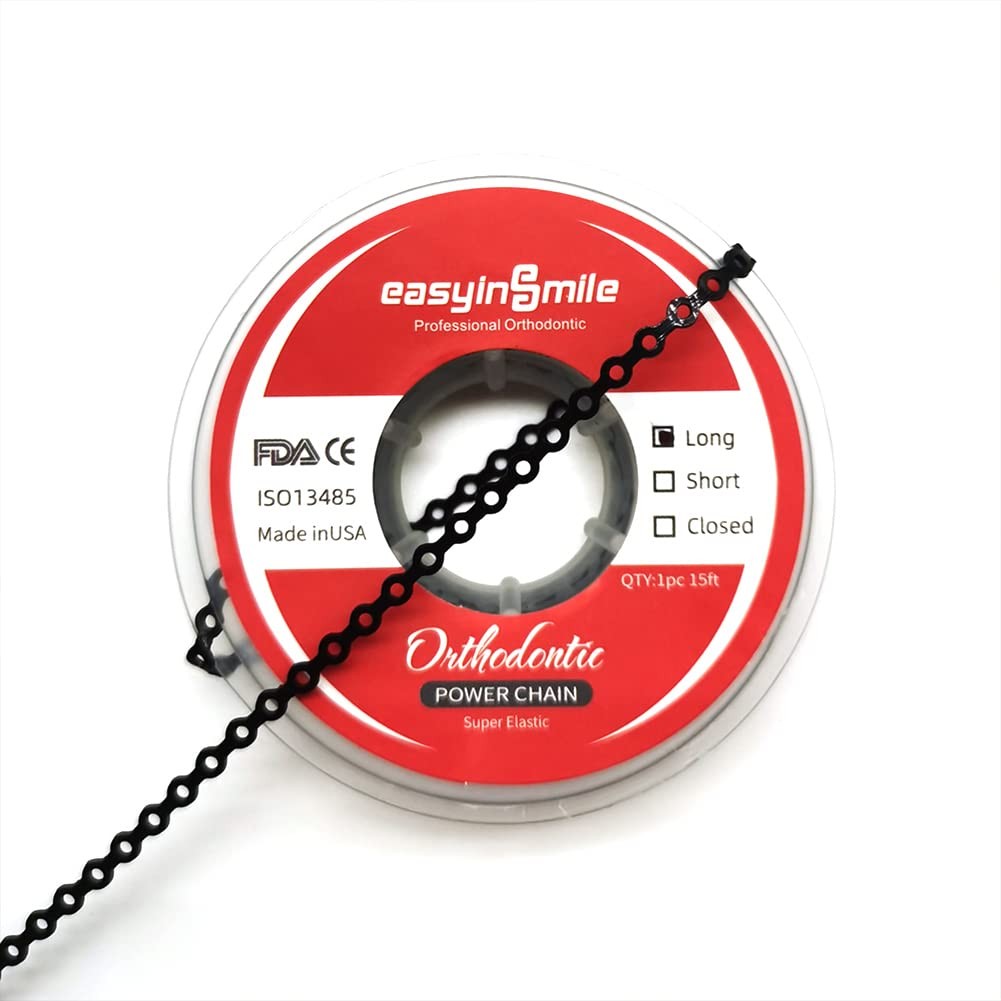 SNAWOP Dental Orthodontic Power Chain Multicolor Spool Elastic Long, Black