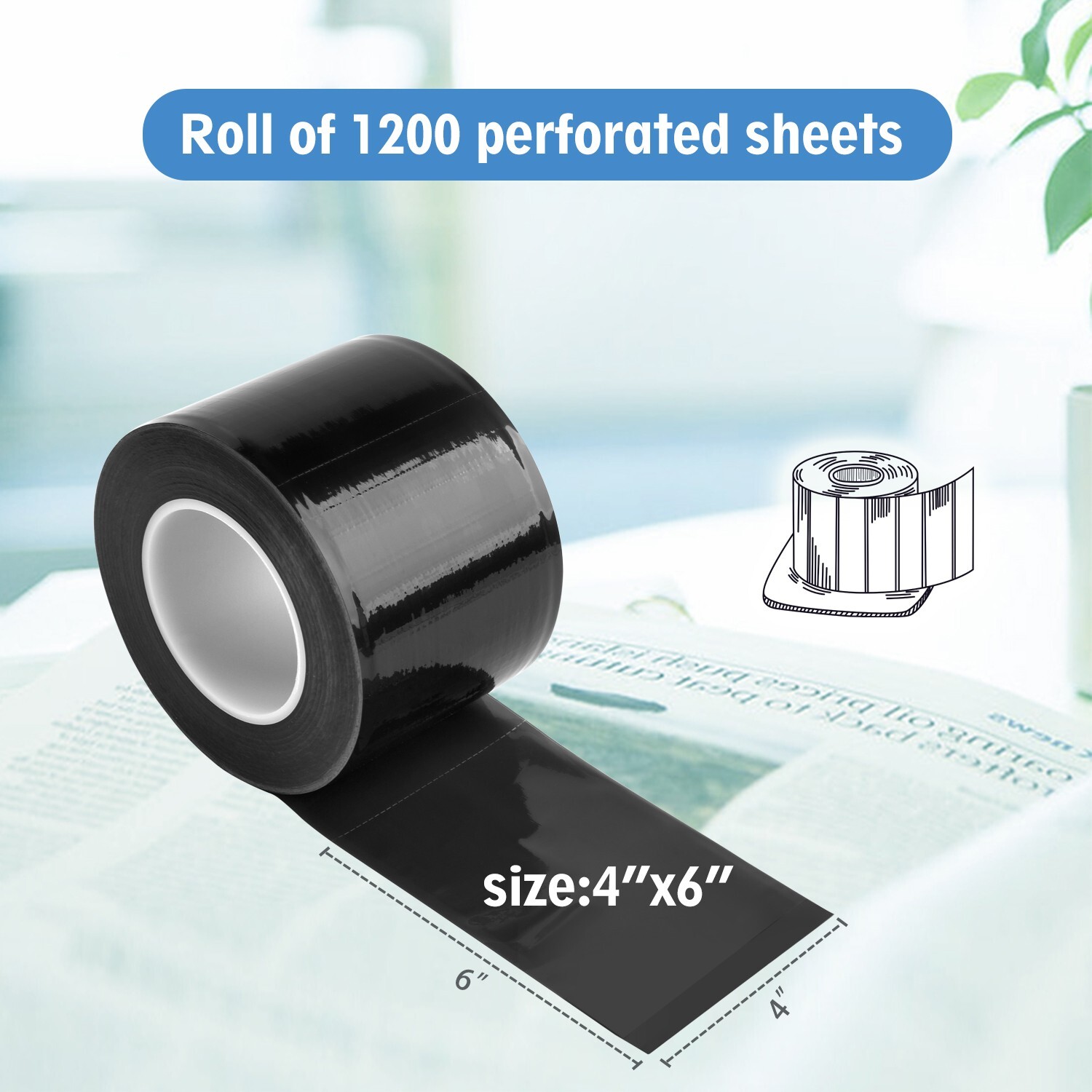 Dental Medical Black Barrier Film Roll Tape – 1200 Perforted Sheets 4″x6″