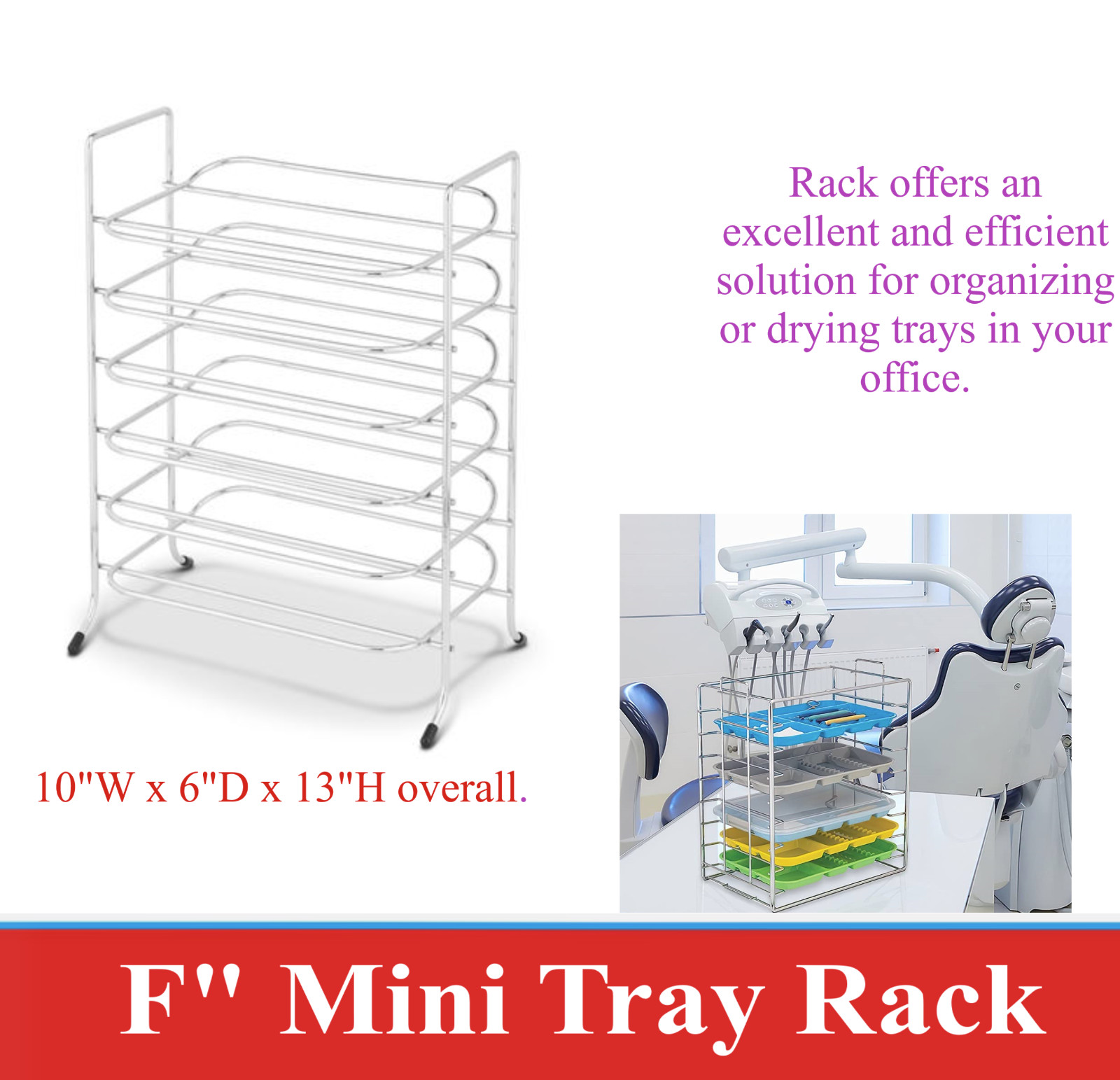 Dental Medical Chromed Steel Instrument Tray Rack for Size F” Mini Tray Rack