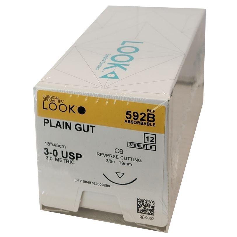 *12-Pieces* Look Plain Gut 19″ C6 Reverse Cutting Absorbable 592B