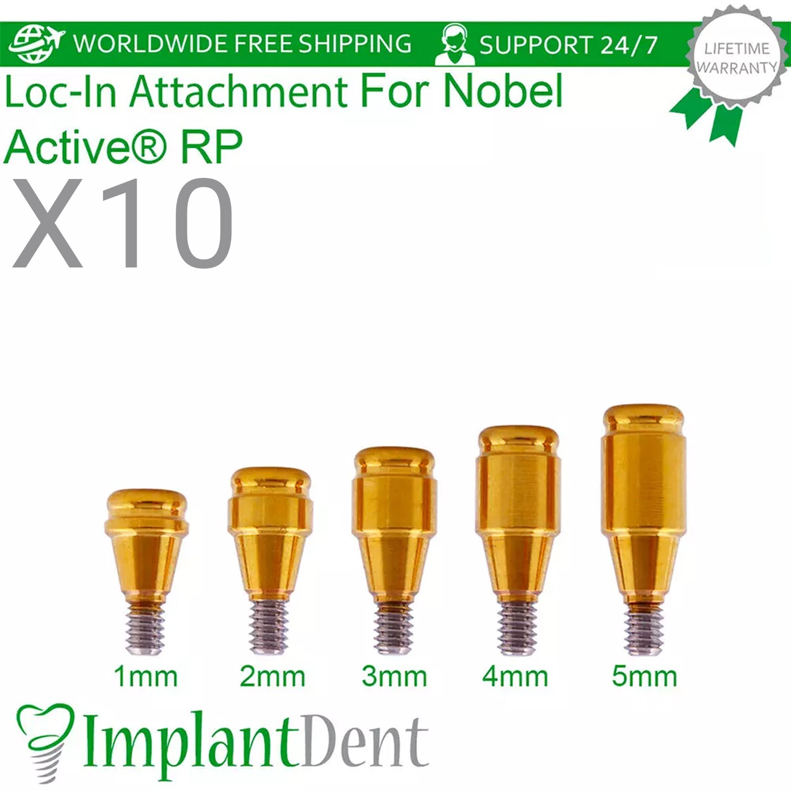 10 Straight Lokator Attachment RP Titanium Dental Prosthetics Conical Hex 2.65mm