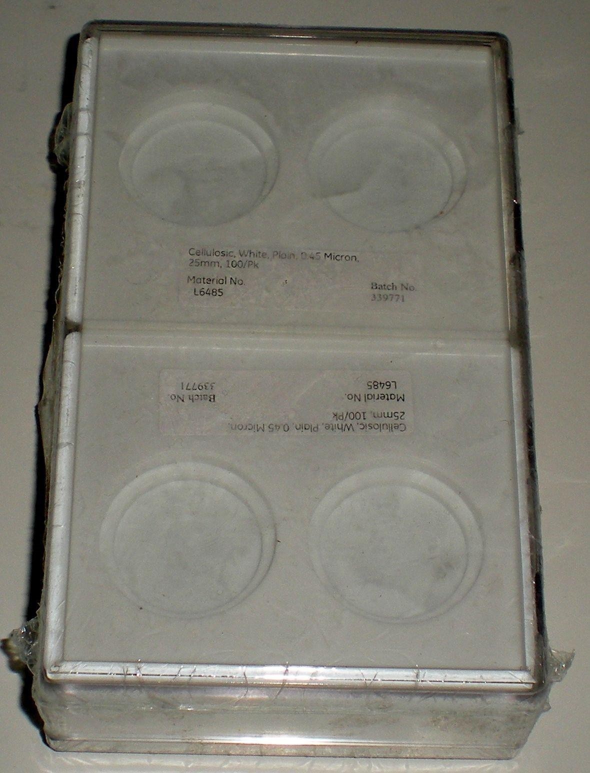 GE L6485 CELLULOS NITRATE MEMBRANE FILTER 25MM DIAMETER CIRCLES 0.45 µm MICRON