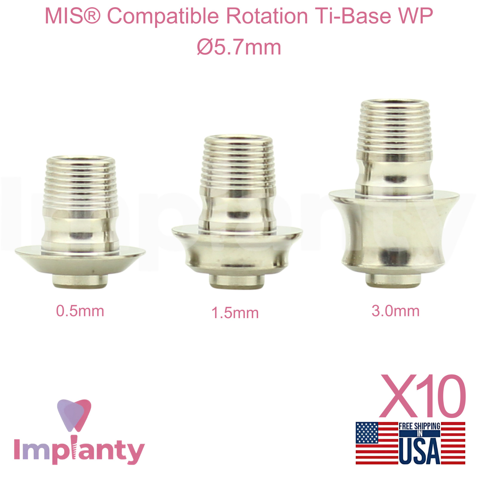 10x MIS® Compatible Rotation Ti-Base Wide Platform WP Ø5.7mm Int Hex 2.45mm