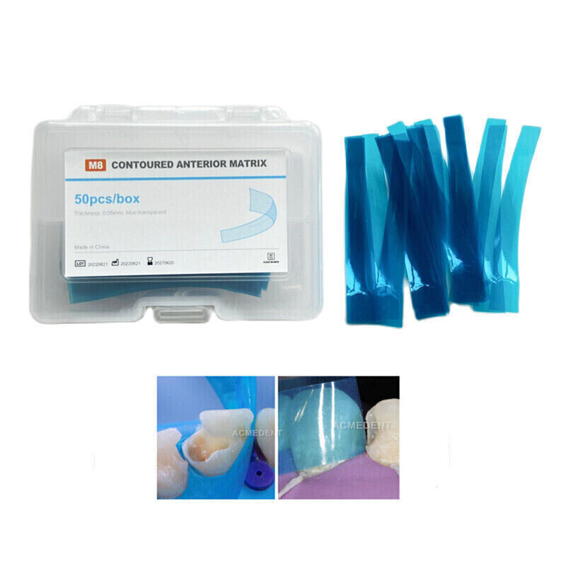 5Box Dental Metal Anterior Matrices Cervical Matrix Strip Resin 0.05mm Blue Tool