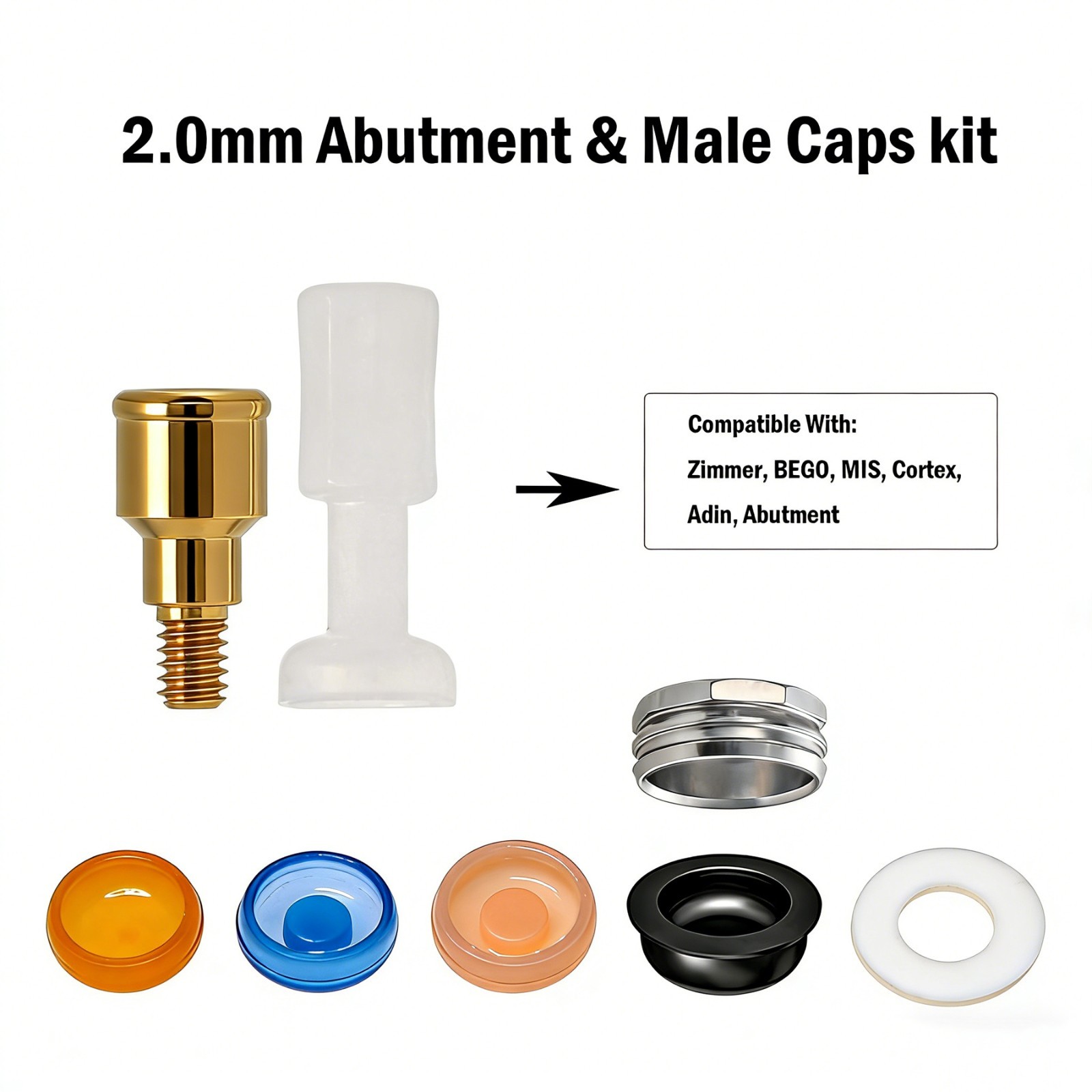 US Dental Locator Overdenture Abutment for Zimmer Screw-Vent 3.5 & Accessory Kit