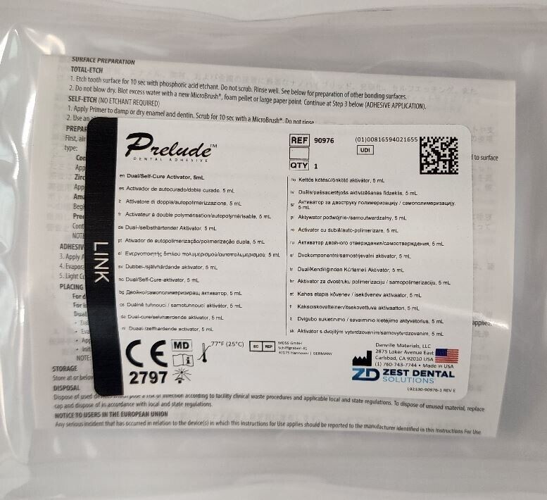 *1-Pack* Danville Prelude Dental Adhesive Dual Self Cure Refill 5mL 90976