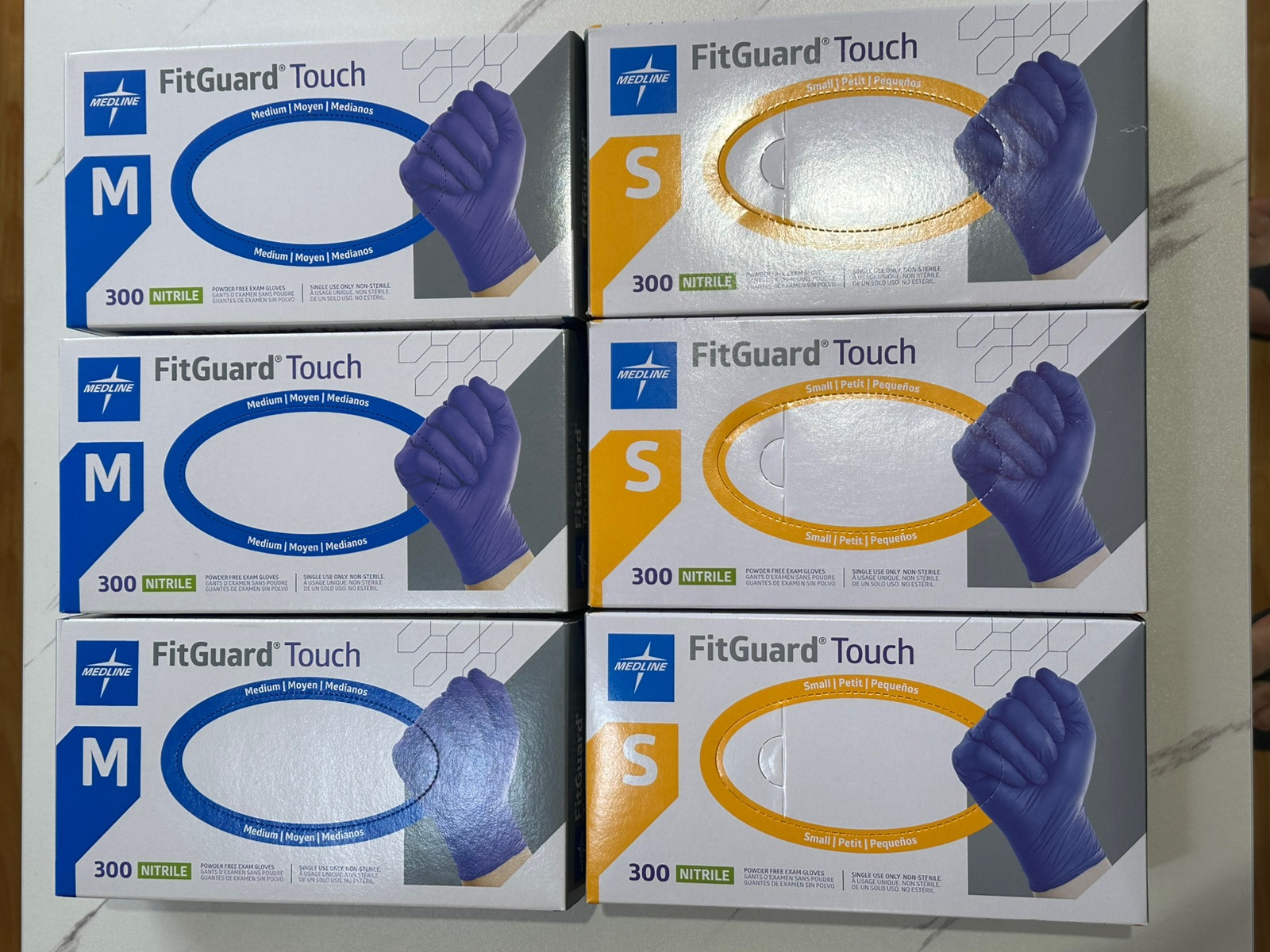 6x MEDLINE FitGuard Touch Nitrile Exam Gloves, Size-S & M, 300/Box Total 1800