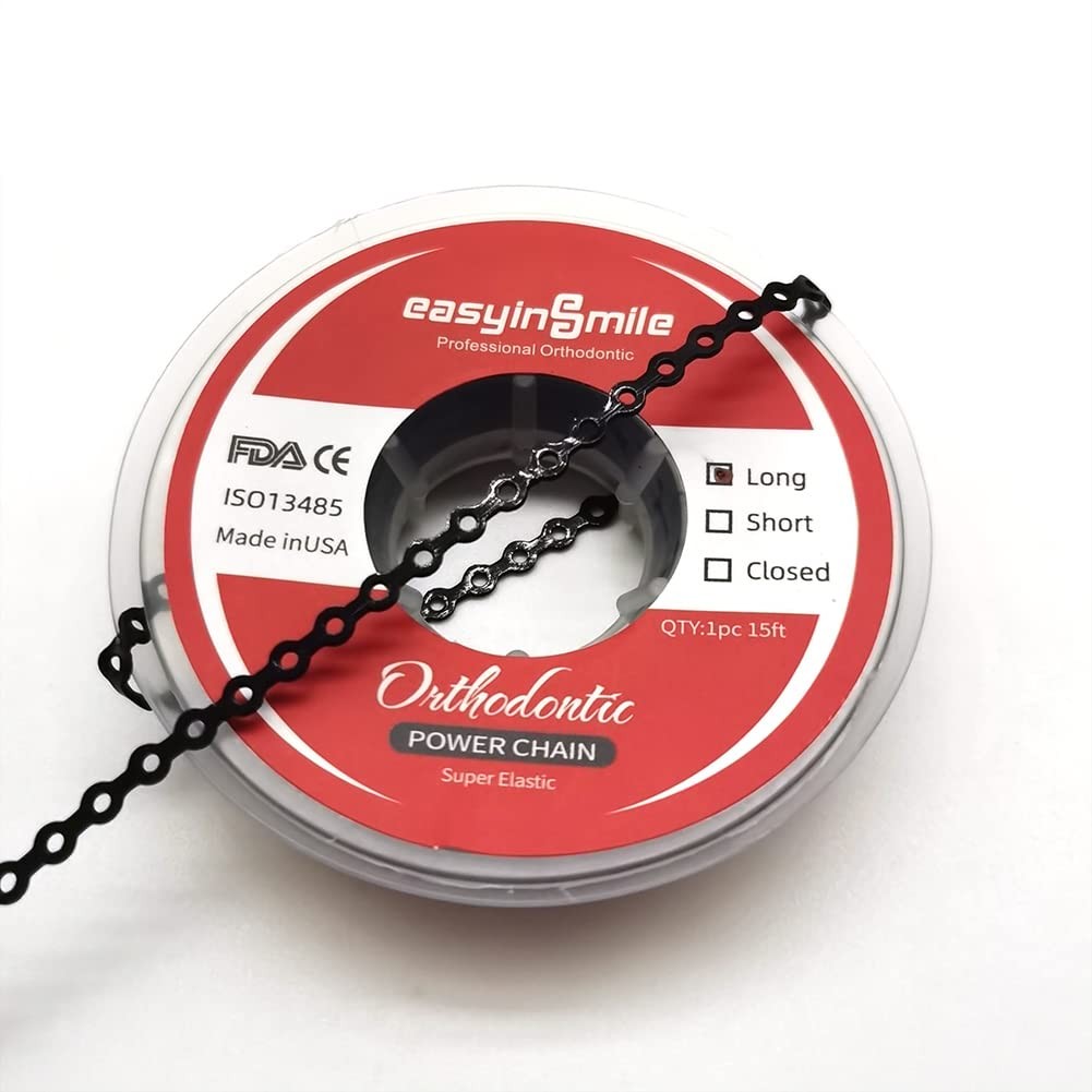 SNAWOP Dental Orthodontic Power Chain Multicolor Spool Elastic Long, Black