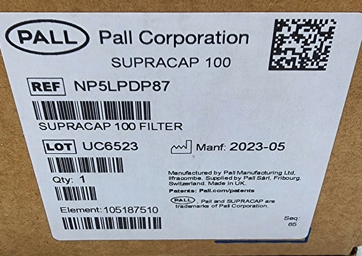 CYTIVA NP5LPDP87 PALL Supracap 100 depth filter capsule, in-line style, 5 in