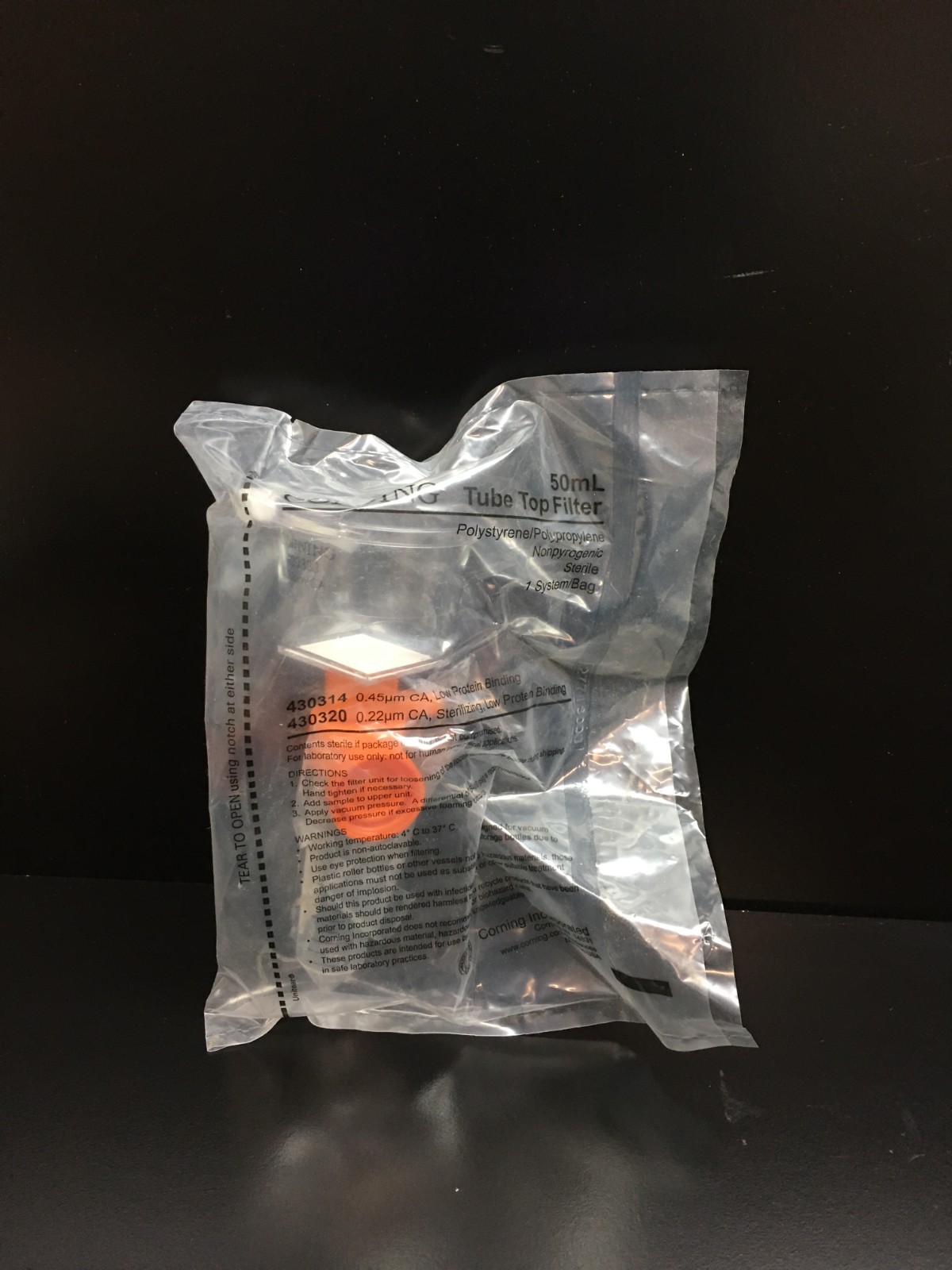 Corning Cat No 430320 Tube Top Vacuum Filter System 50mL 0.22µm
