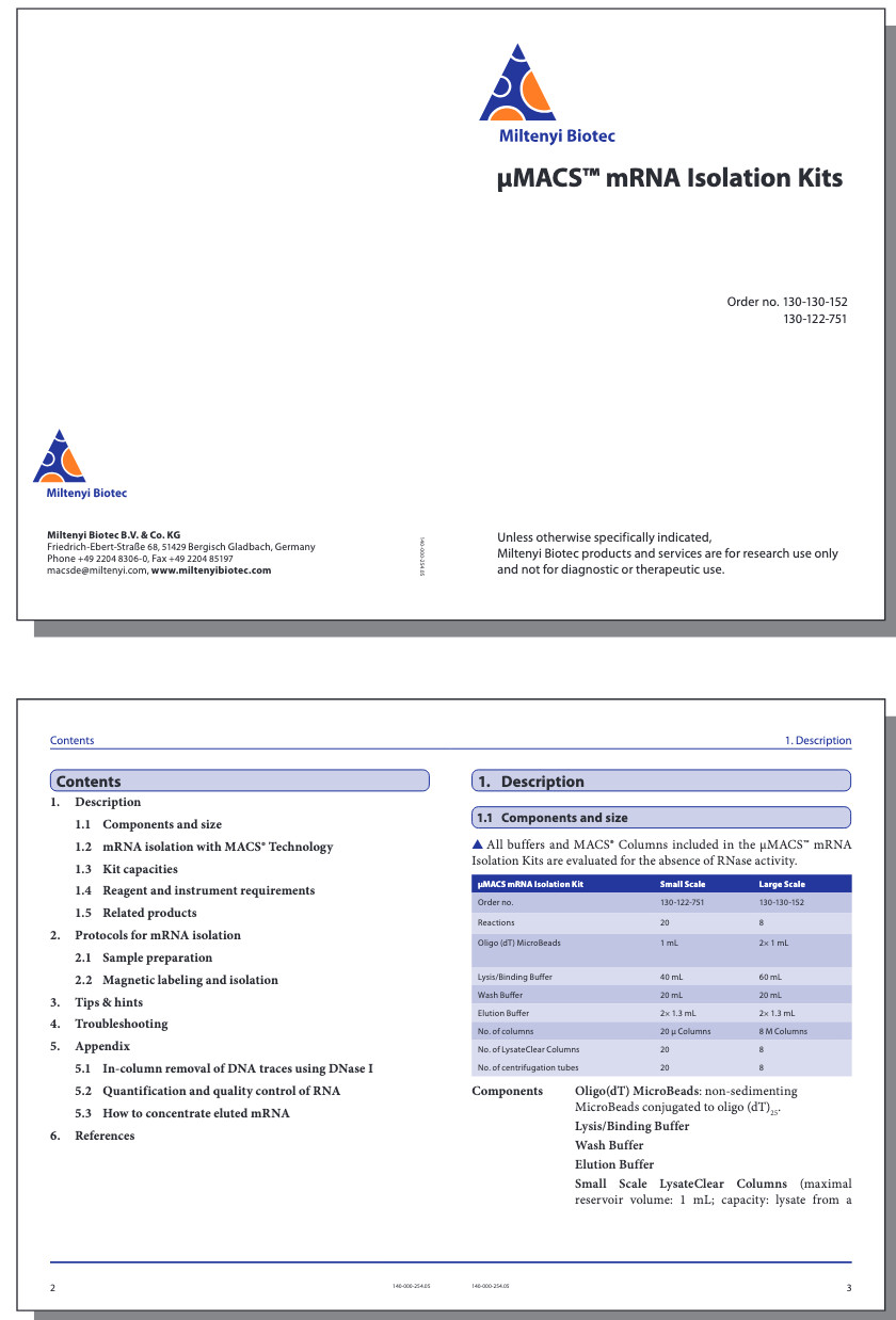 Miltenyi Biotec μMACS mRNA Isolation μColumns (18) + LysateClear Columns (8)