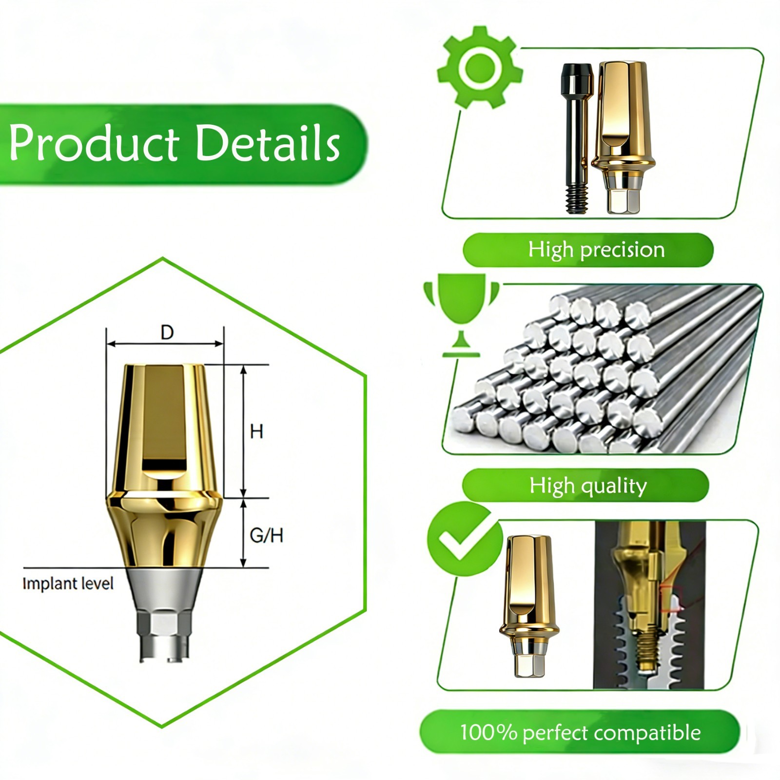 1pc Dental Titanium Straight Abutment Ti Cemented Abutment for Osstem Hiossen TS
