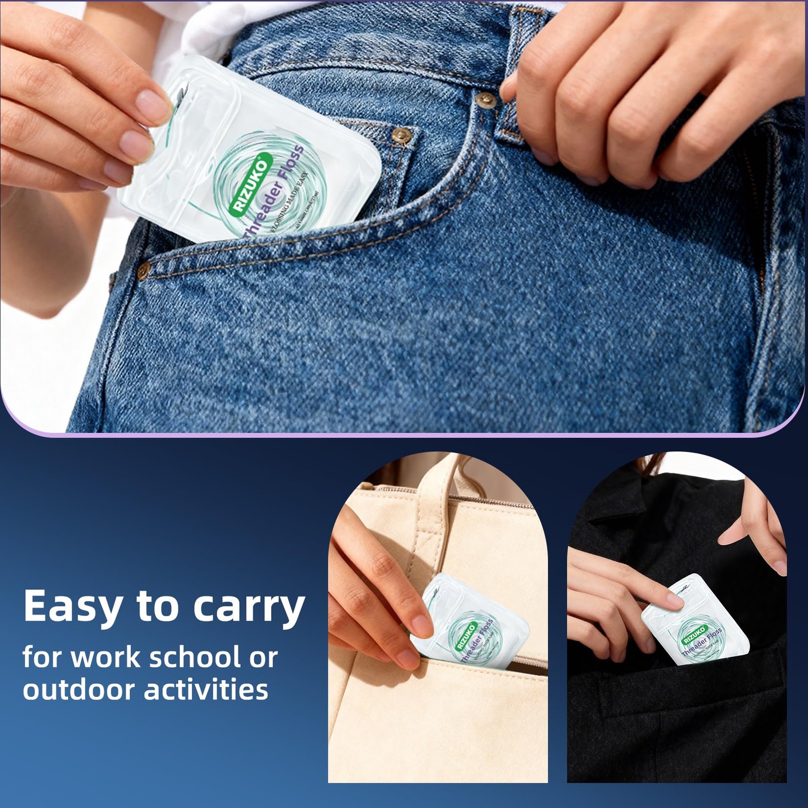 Threader Floss,2-in-1 Dental Floss for 65 Count(Pack of 2), Green+white