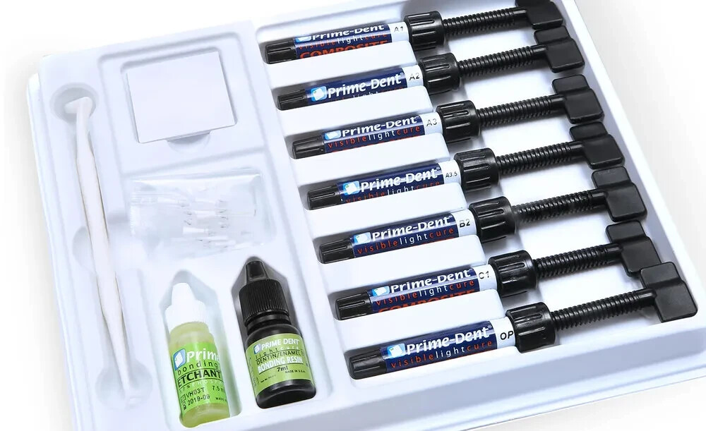 PRIMEDENT Visible Light Cure Resin Based Hybrid 7 Composite , Bonding & Etch Kit